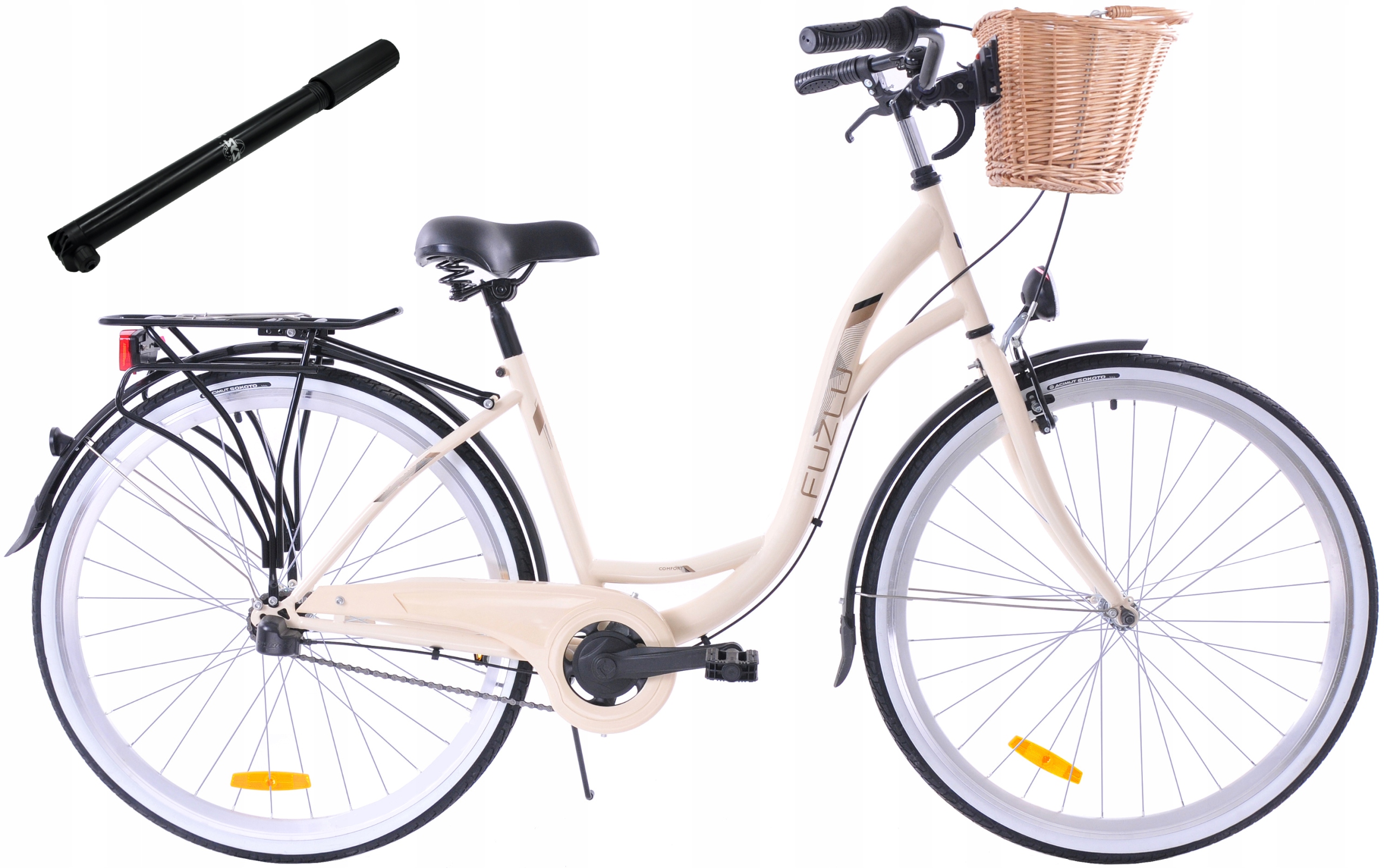 Rower miejski 28 Fuzlu Arizona S3 kremowy kosz pompka