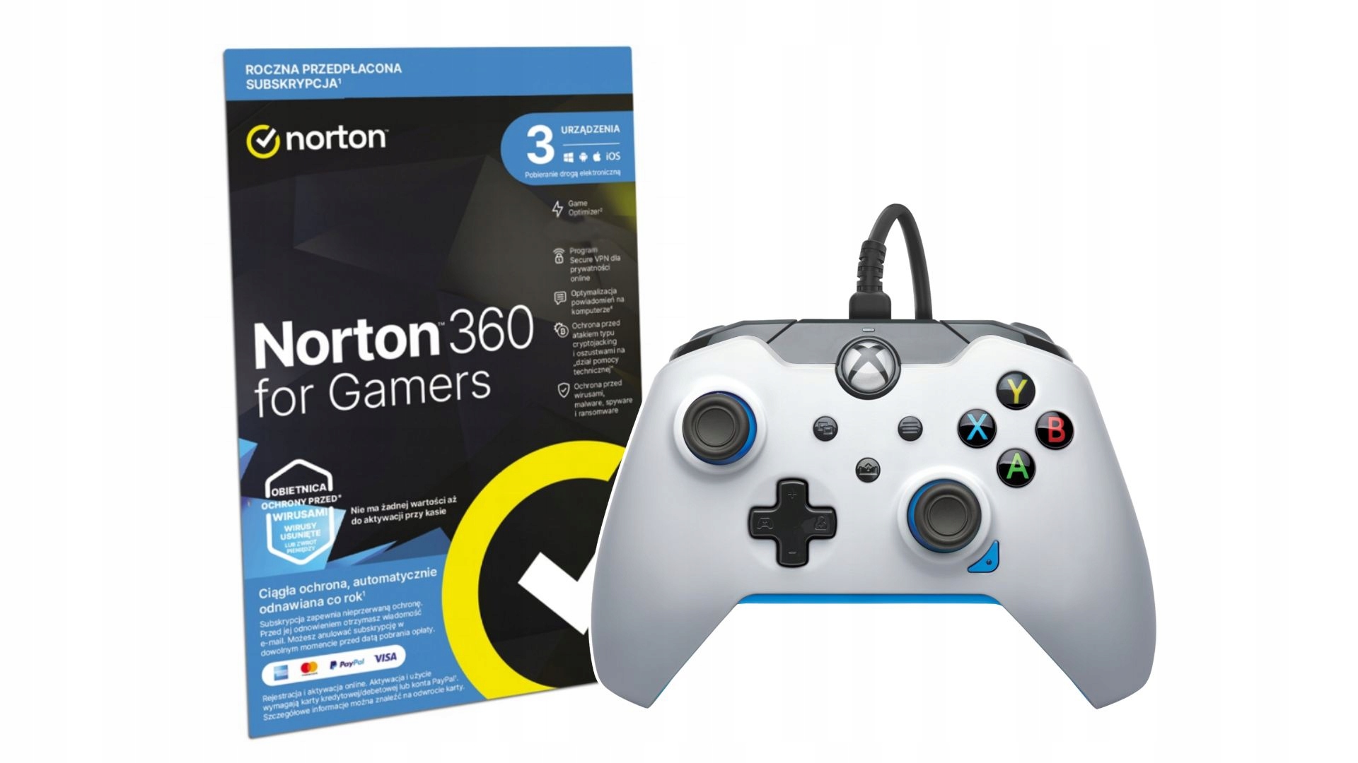 Pdp Xo/xs/pc Pad przewodowy Ion White Norton 360 Gamers 1U3D1Y