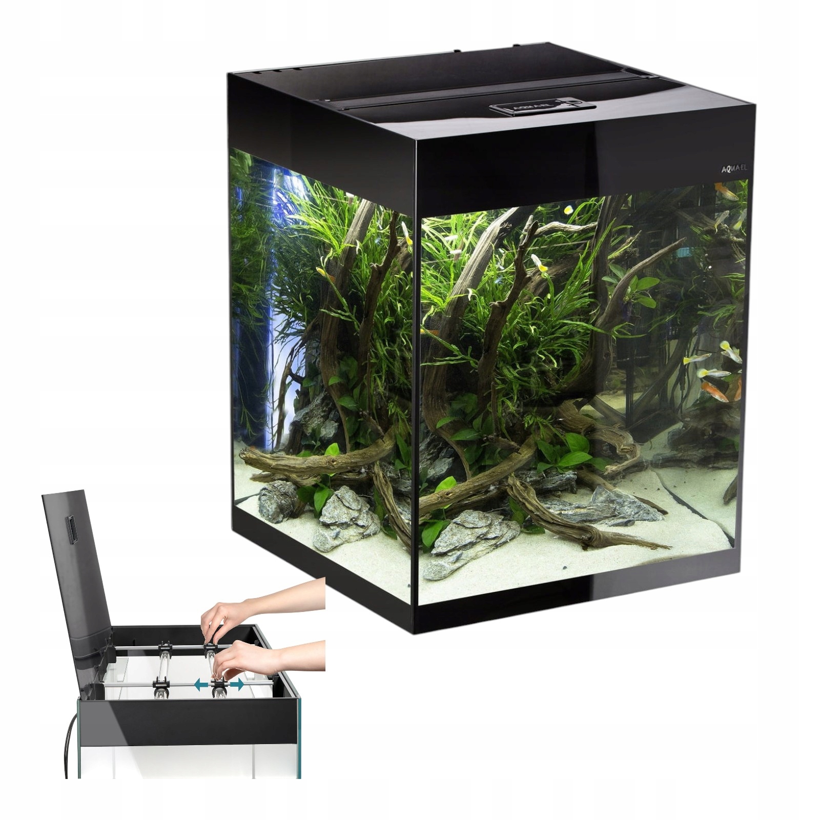 Aquael Glossy Cube St – Akwarium 135l z pokrywą Led Day&Night i matą