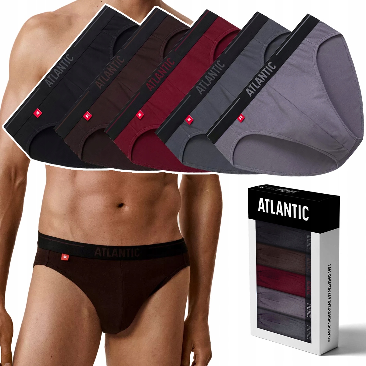 Pánské slipy 5-PAK Sportovní bavlněné Slipy Atlantic 5SMP-004 L