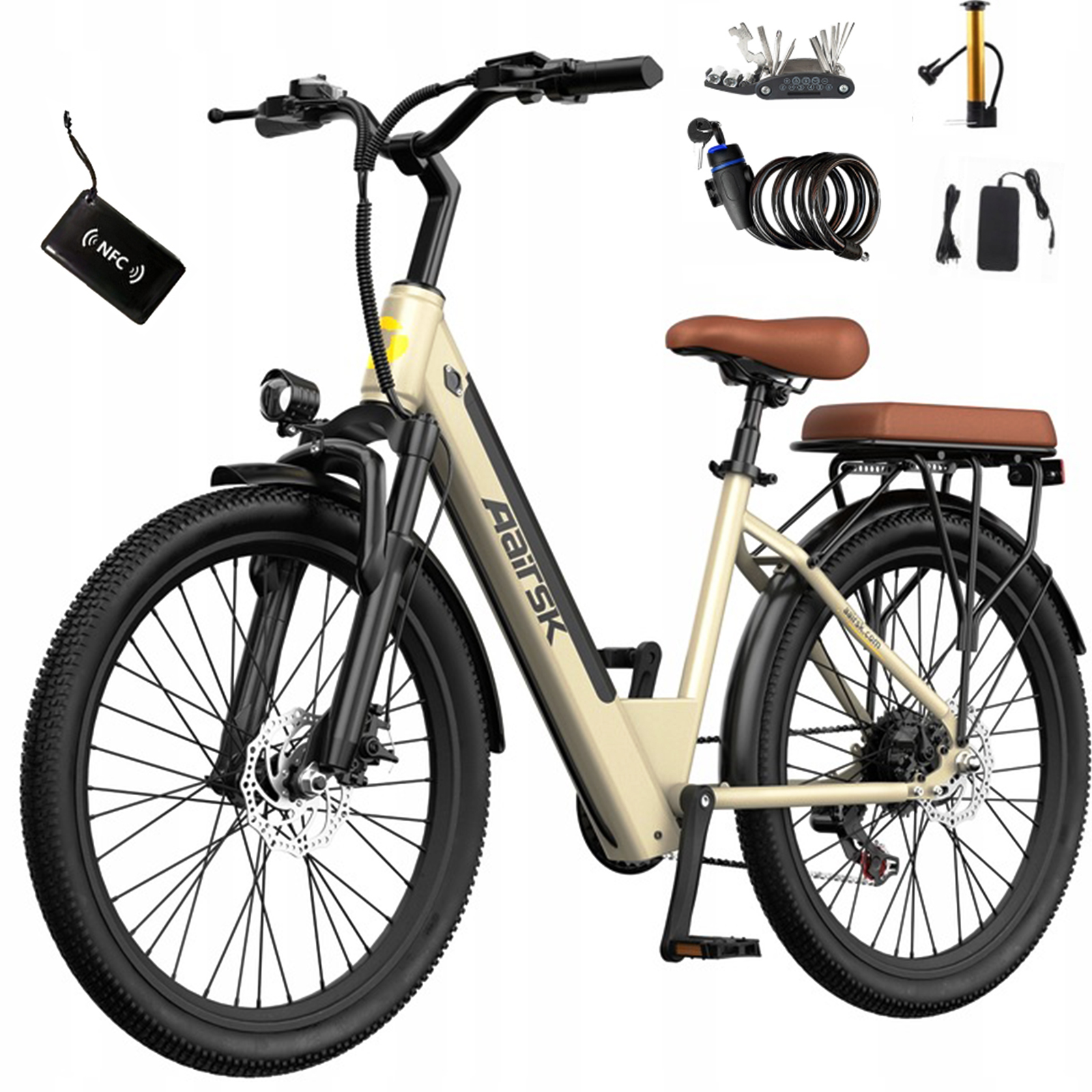 26" Elektrokolo Aairsk S600 250W 36V 13AH 75KM 7rychlostní Shimano +nfc městské elektrokolo