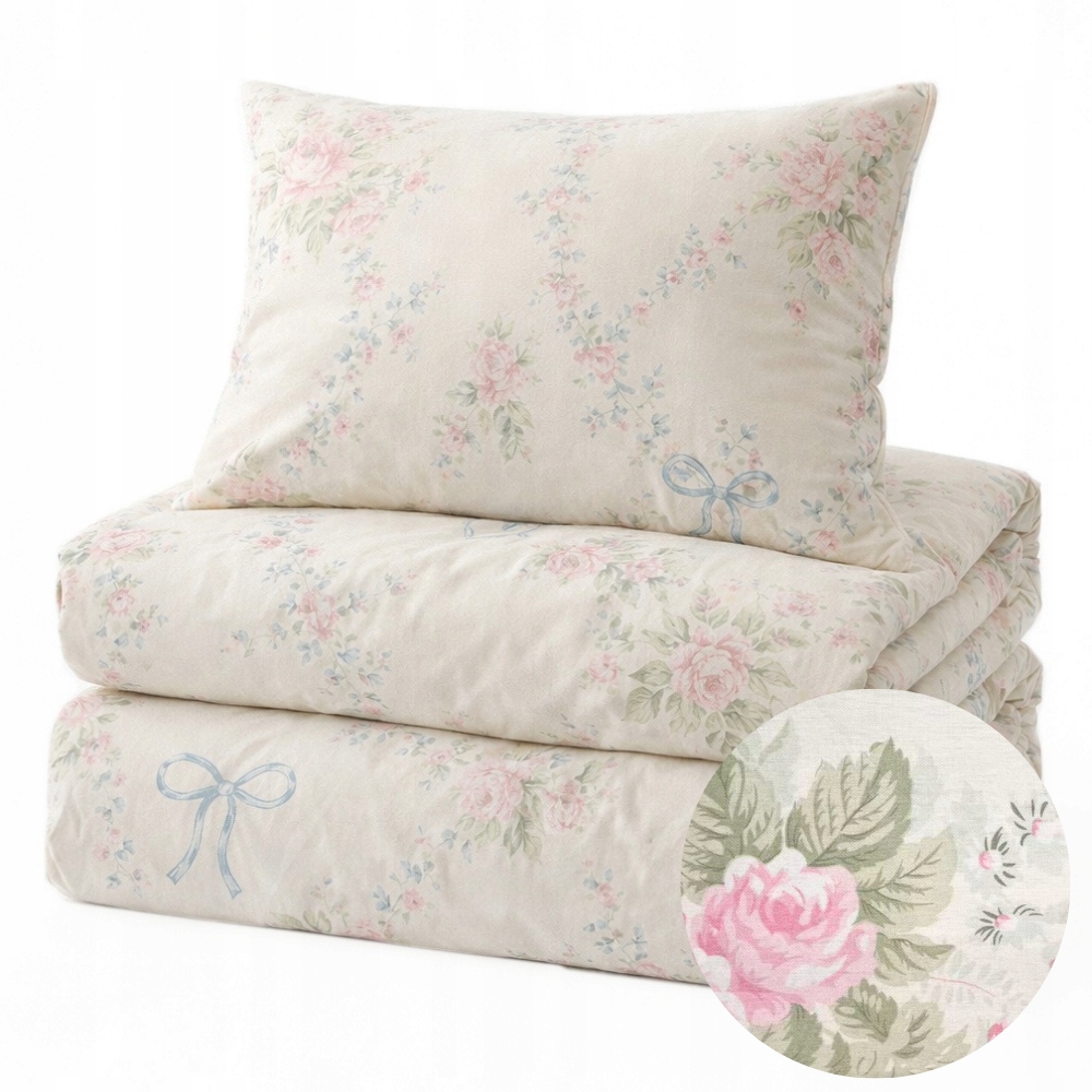 Pościel 180x200 bawełniana 100% naturalna komplet poszewki wzór w kwiaty