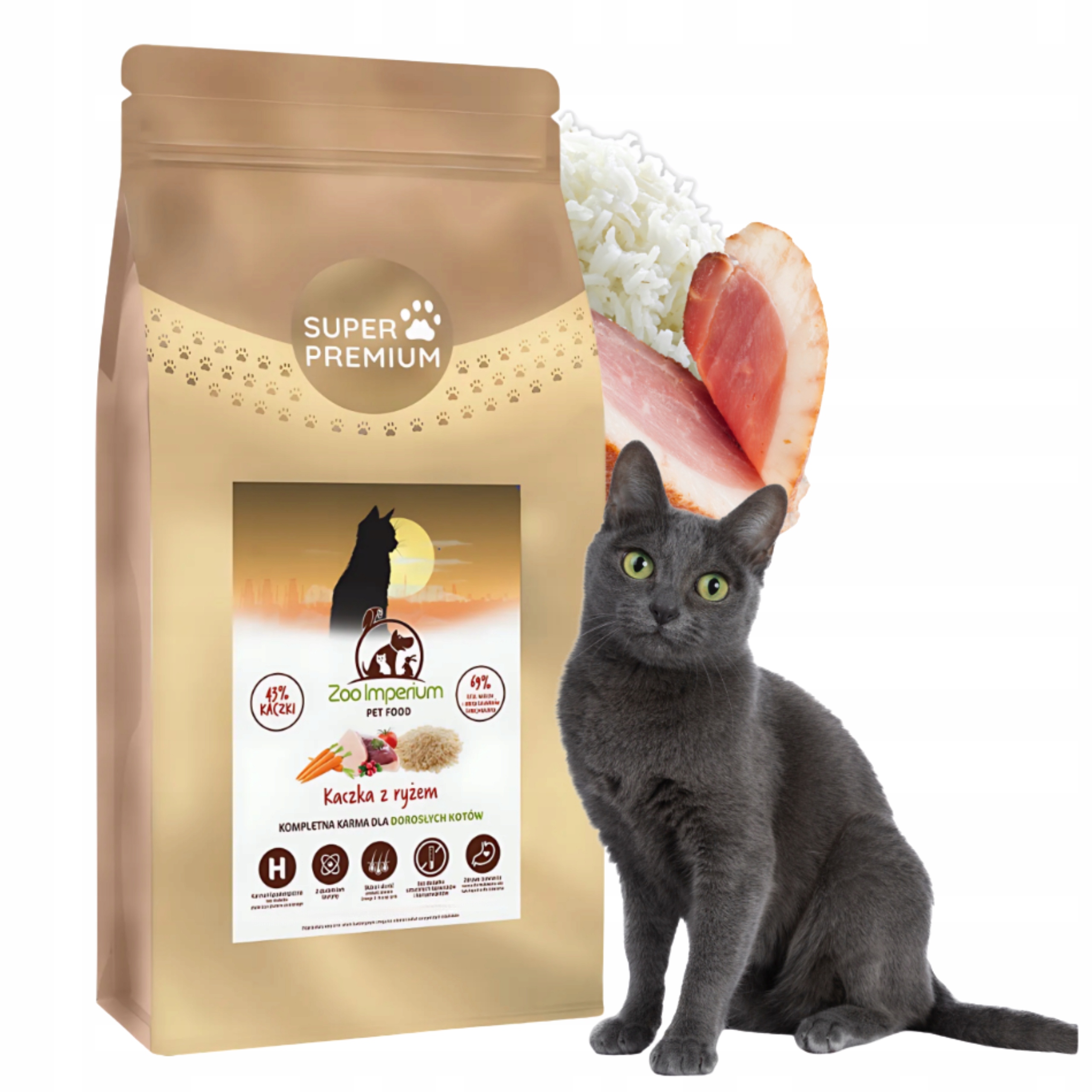 Levně Suché Krmivo pro kočky Zoo-Impérium Hypoalergenní Kachna s rýží Dospělí 2kg