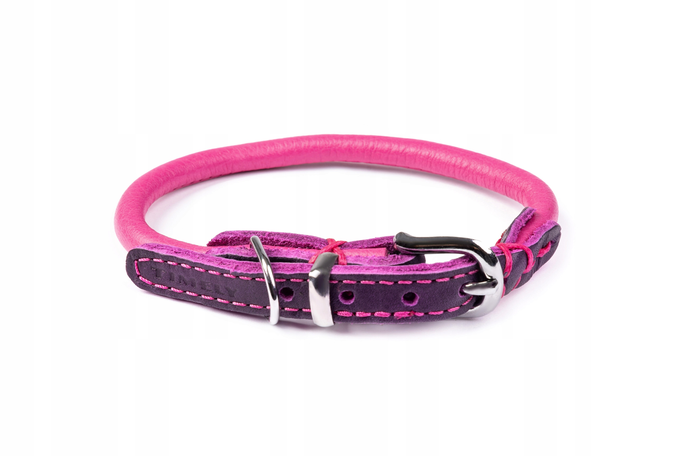 Levně Kožený antialergický luxusní obojek růžový ručně šitý 6 mm 34 38 Cm