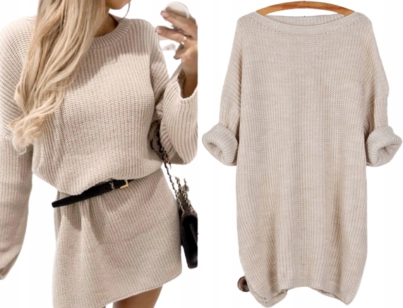 CIEPŁY DŁUŻSZY SWETER TUNIKA OVERSIZE K22