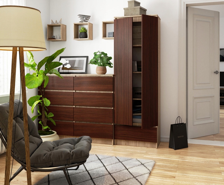 KLASYCZNY REGAŁ DO SALONU DRZWICZKI PÓŁKI SZUFLADA Marka Elior