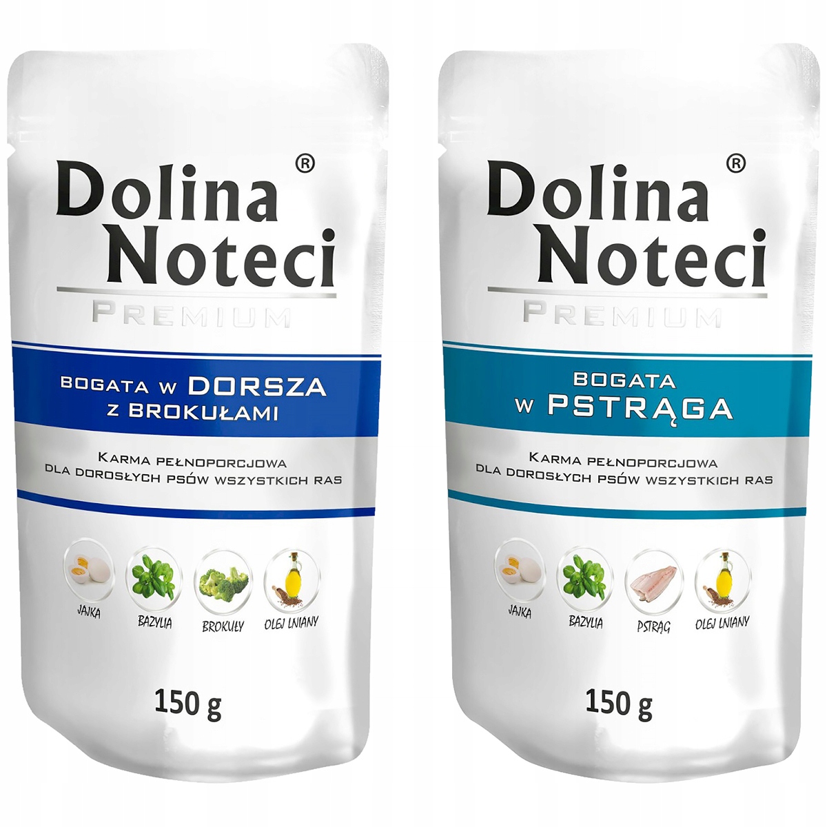 Dolina Noteci krmivo pro psy s pstruhem a treskou, sáčky 20 x 150 g