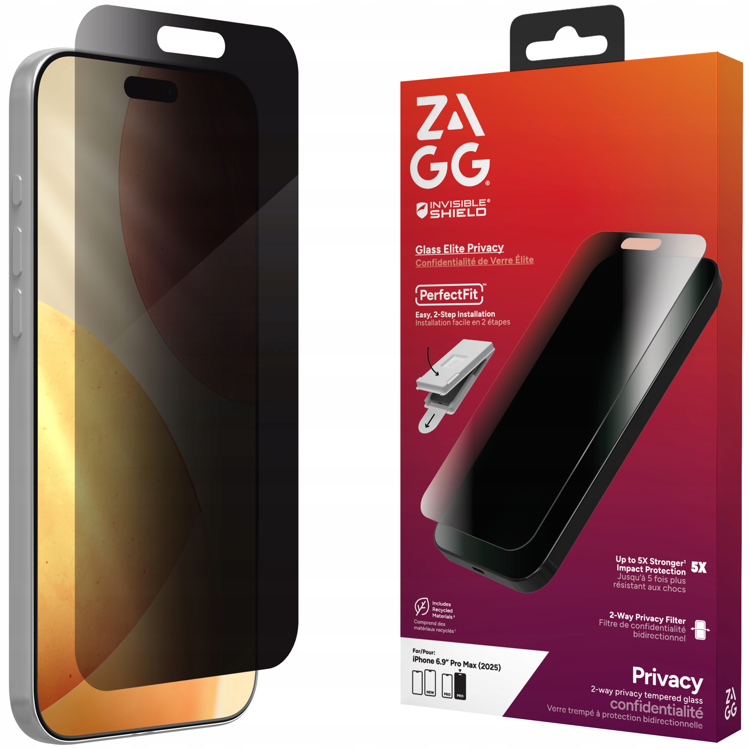 Zagg Elite Privacy Sklo S Privátním Filtrem na displej pro iPhone 17 Pro Max