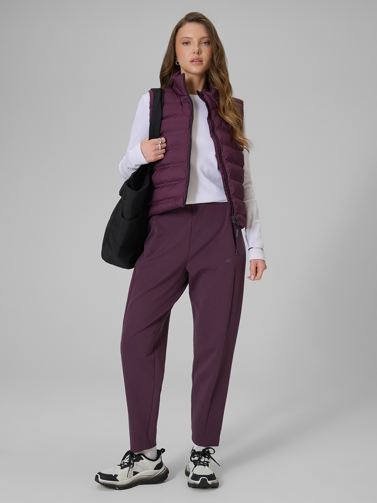4F Dámské Tepláky Fialové S Vysokým Pasem Xs