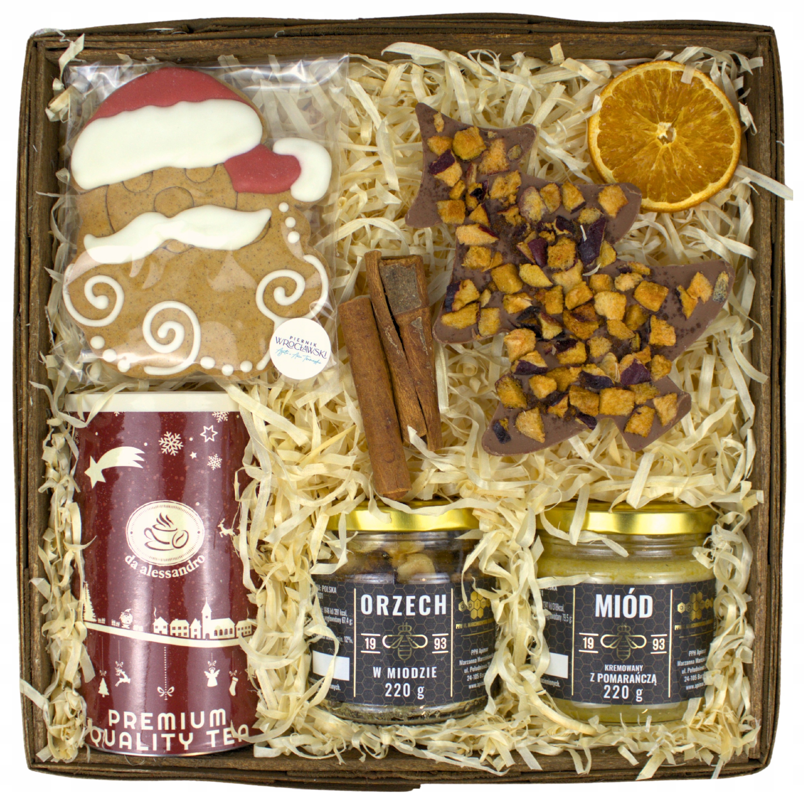 Levně Dárkový koš Dárek k Vánocům – sada s perníkem, čajem a medem