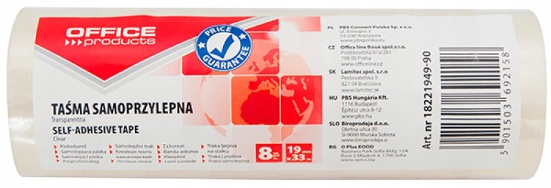 

Taśma biurowa 19mm 33m 8szt klejąca przezroczysta