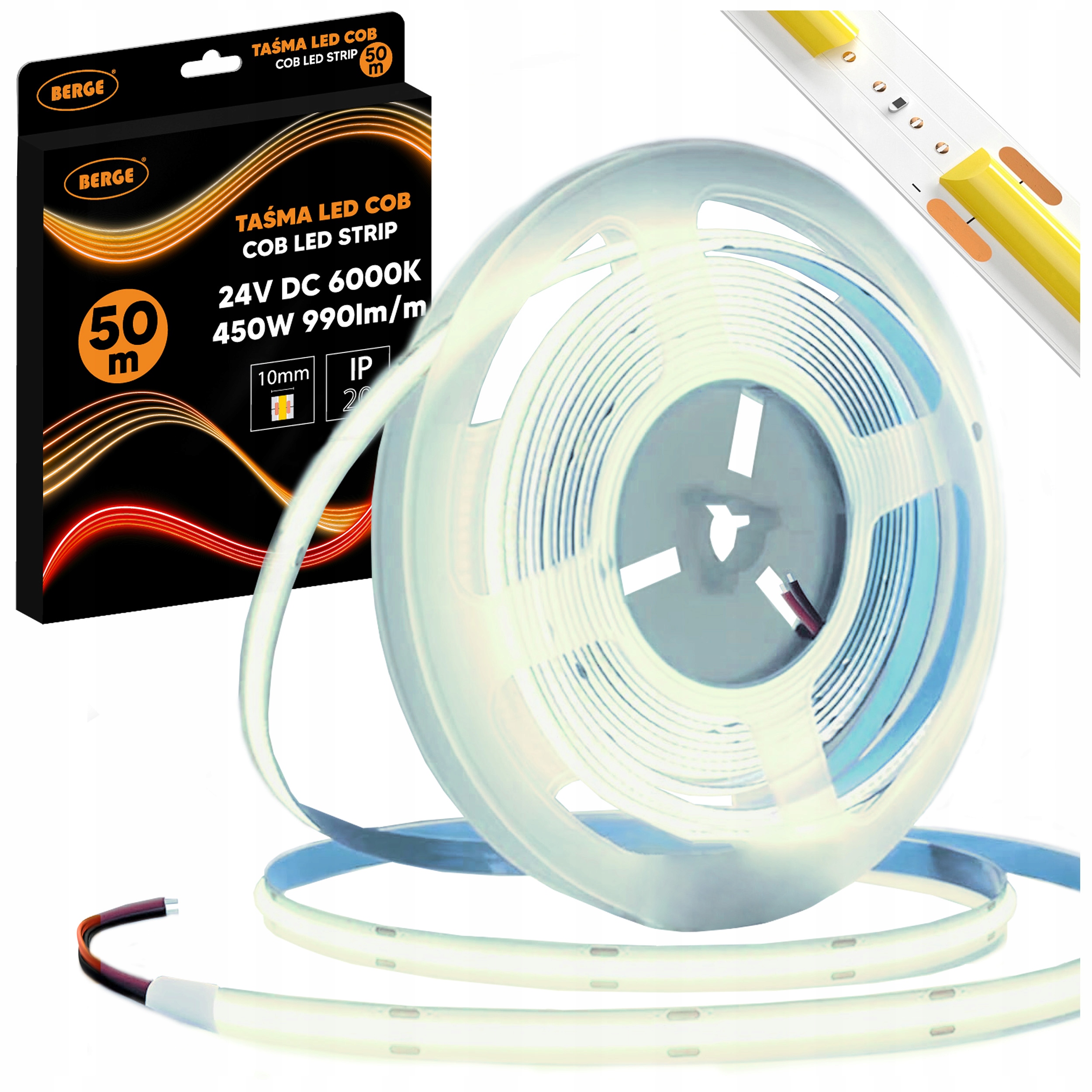 Led pásek Cob Neon 24V 50 m Velká role 480 diod 9W 990lm 6000K Studená 8mm