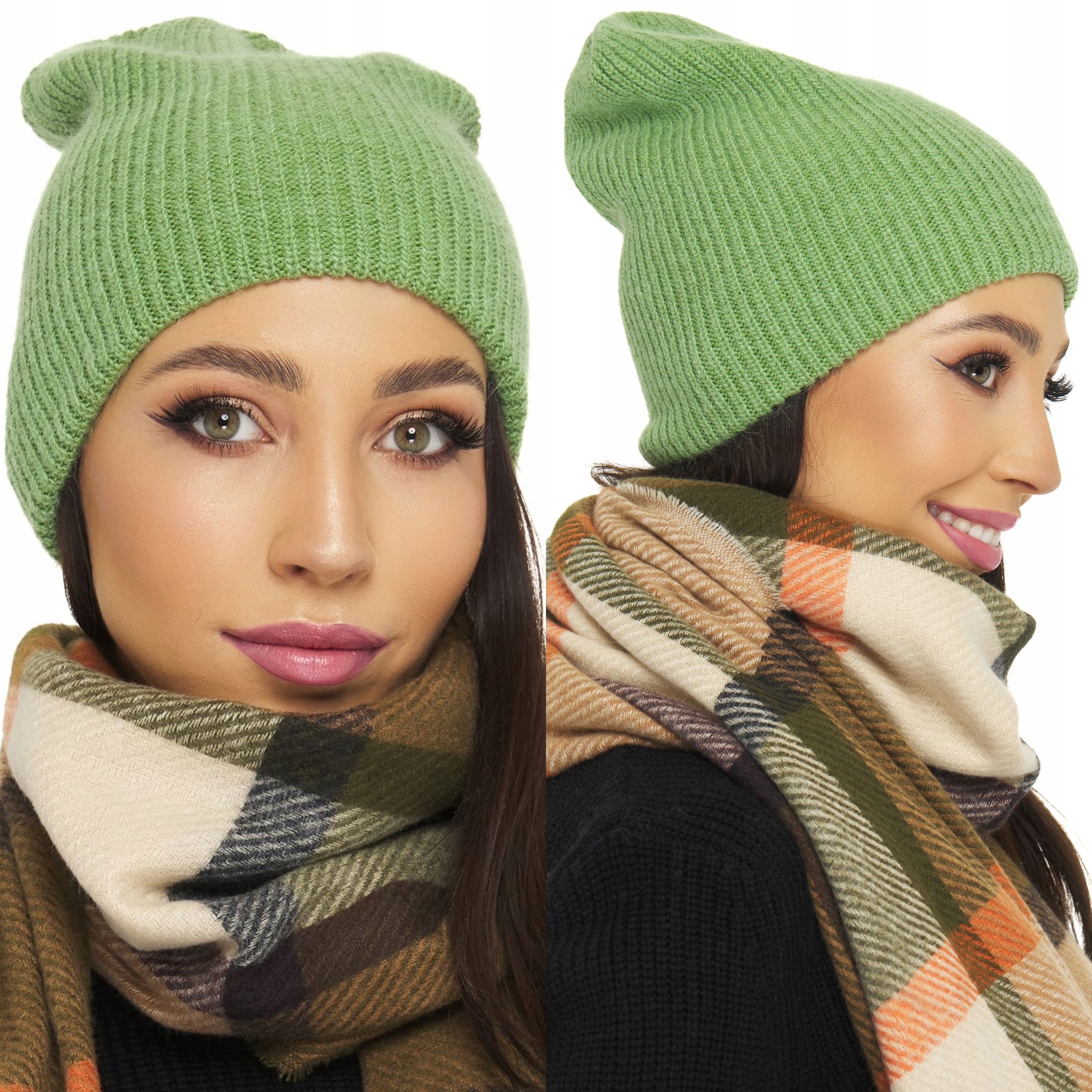 

Czapka Beanie smerfetka podwójna dzianina zieleń