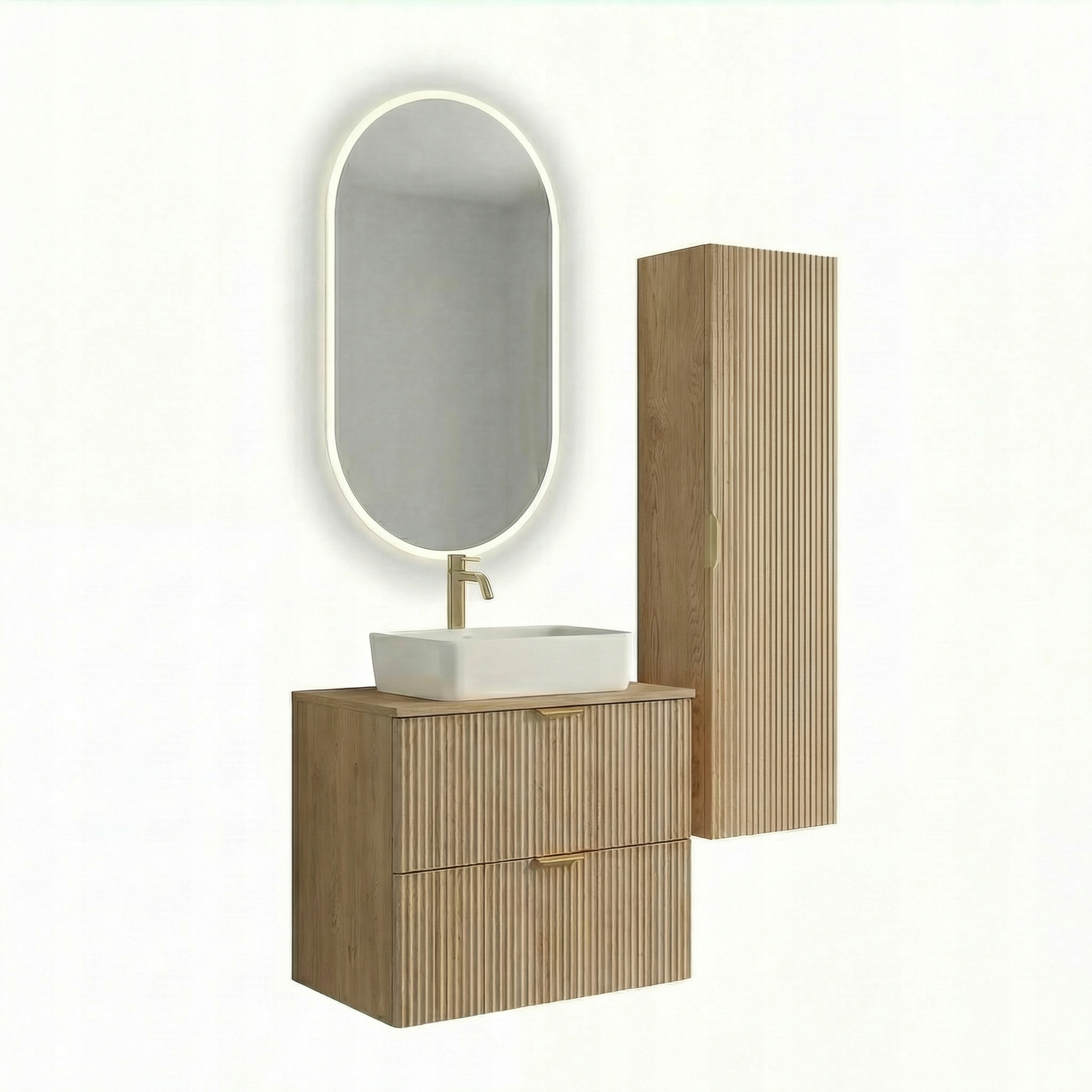 Sada koupelnového nábytku 60 cm Dub Cremona s umyvadlem a Led zrcadlem Willy