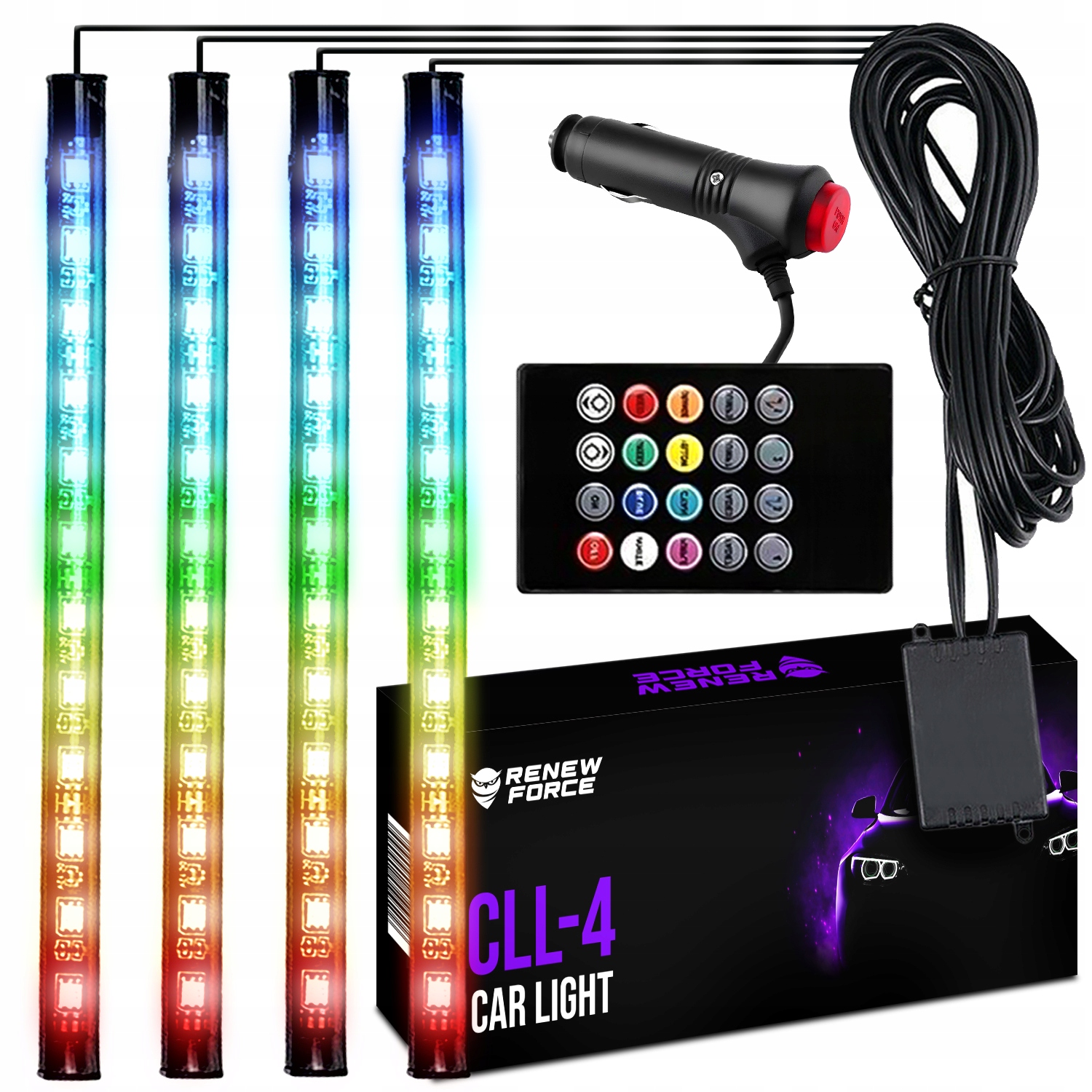 Oświetlenie taśmy LED do samochodu wnętrza auta kabiny listwa RGB na pilota