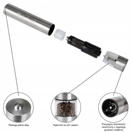 ELEKTRYCZNY MŁYNEK DO PIEPRZU I SOLI ZESTAW Profi Funkcje inne