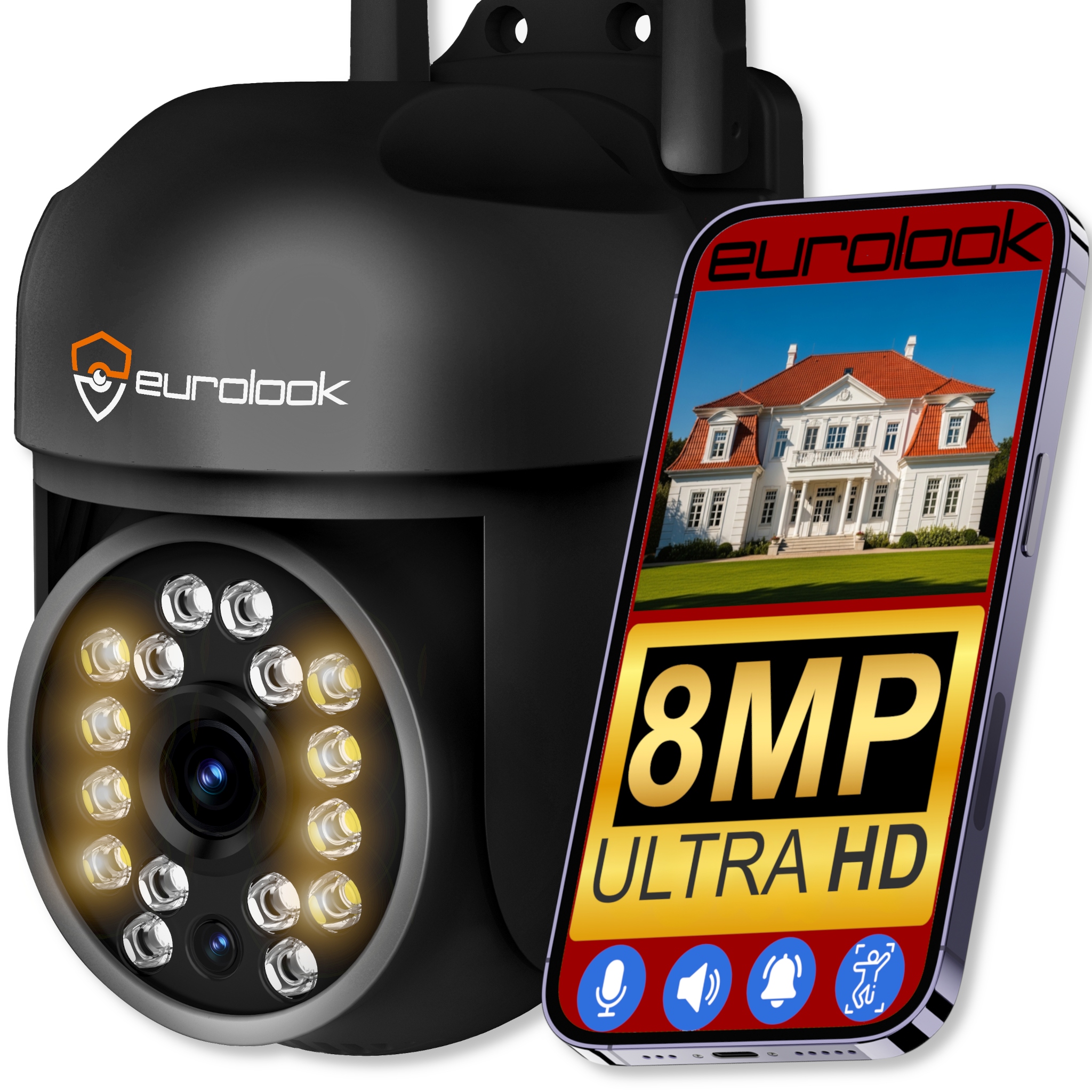 Kamera Zewnętrzna Obrotowa Ip Wifi 8MPX 4K Ultra Hd Aplikacja 4x Zoom Audio