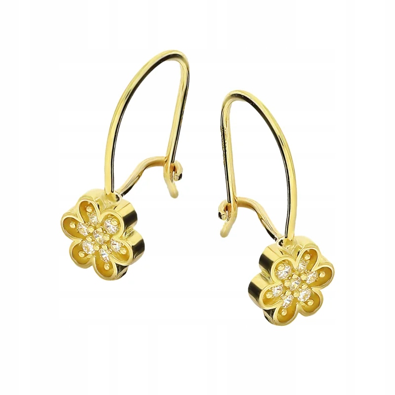 náušnice pro dívku zlato 585 jemné kvítky se zirkony 0.82 g