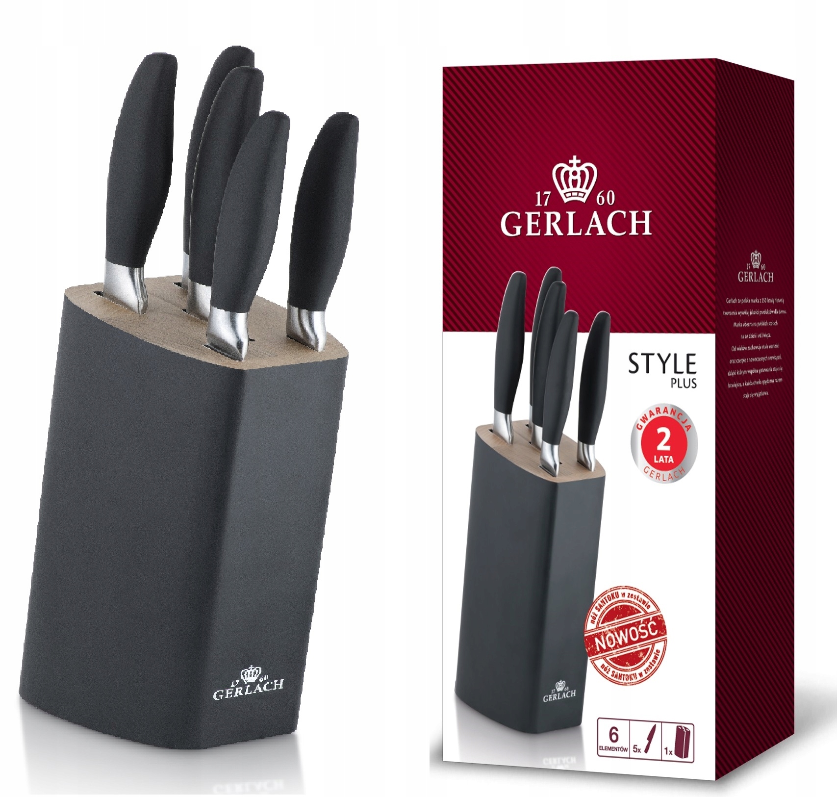 Komplet noży w bloku Gerlach Style Plus 5 szt.