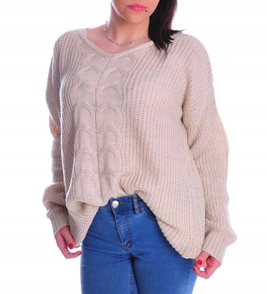 

Modny Beżowy Damski Sweter Z Wzorem UB369