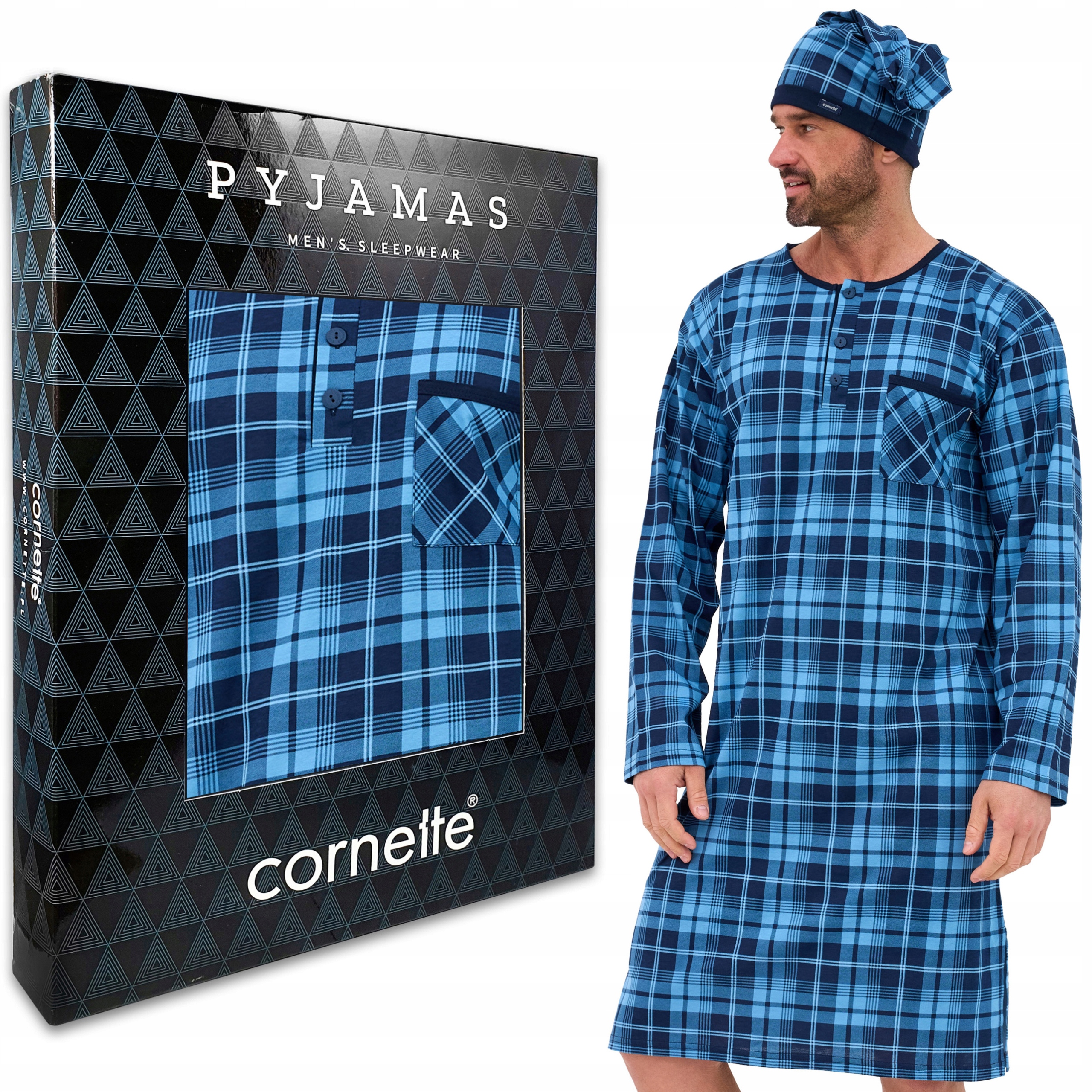 Pánská Noční Košile Cornette 110/35 Pyžamo s županem Dlouhý rukáv XL