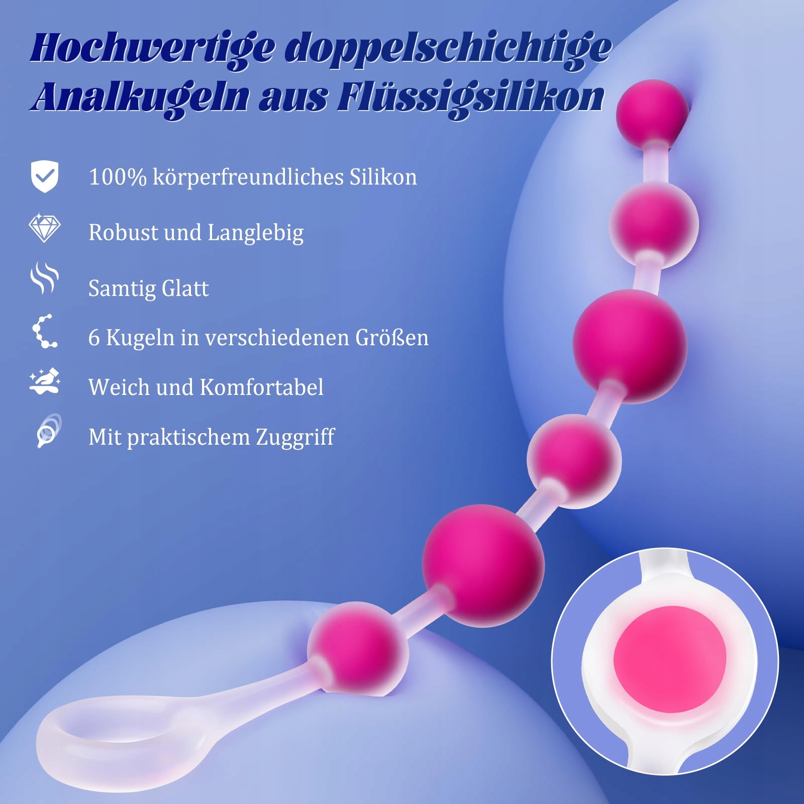 FLÜSSIGSILIKON Analkugeln Analplug 6 Koralików dla Mężczyzn i Kobiet — miniatura 3
