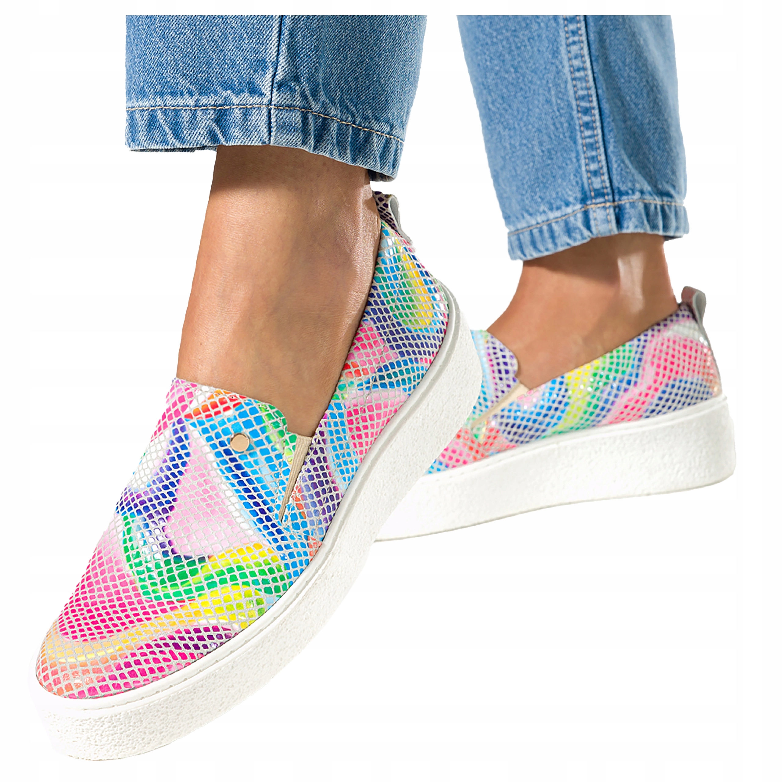 Polobotky Kožené Barevné Nazouvací Slip On Na Platformě Polský Výrobek r 39