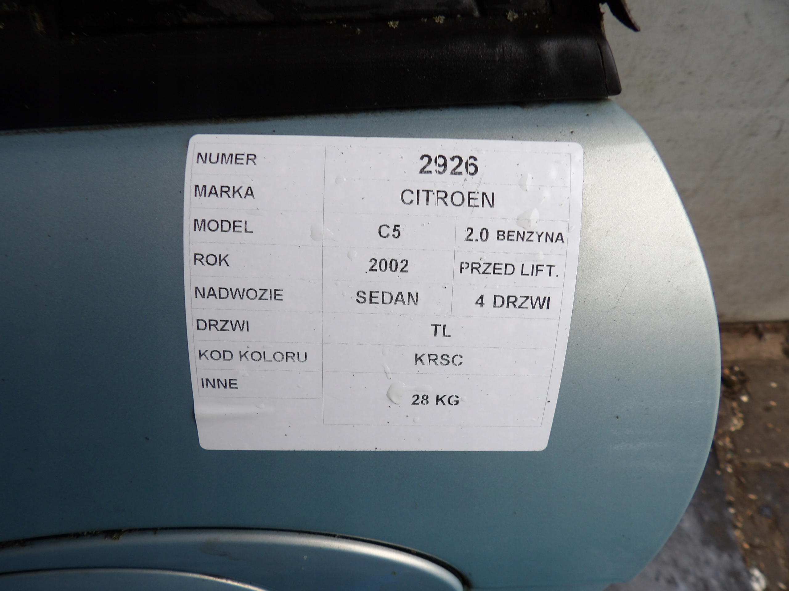 Citroen C5 és ajtó hátsó bal lak. KRSC szedán