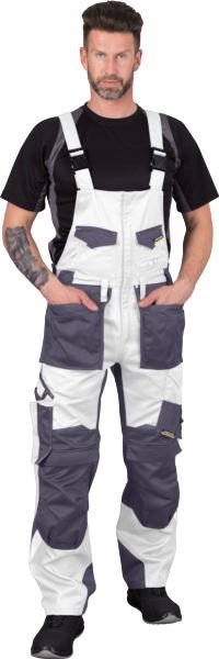 Spodnie Męskie Solidne Portki robocze Ogrodniczki na Szelki Harver Białe 56