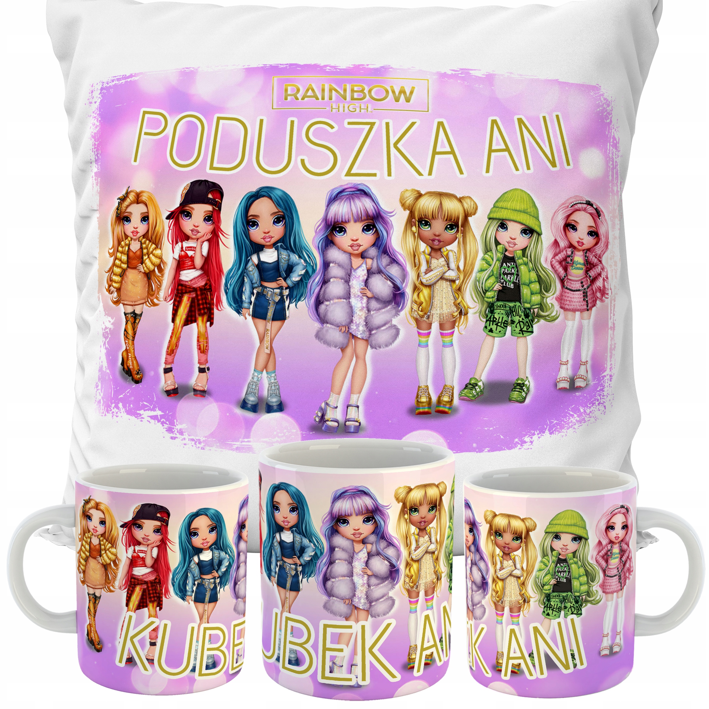 ZESTAW KUBEK + PODUSZKA RAINBOW HIGH PREZENT