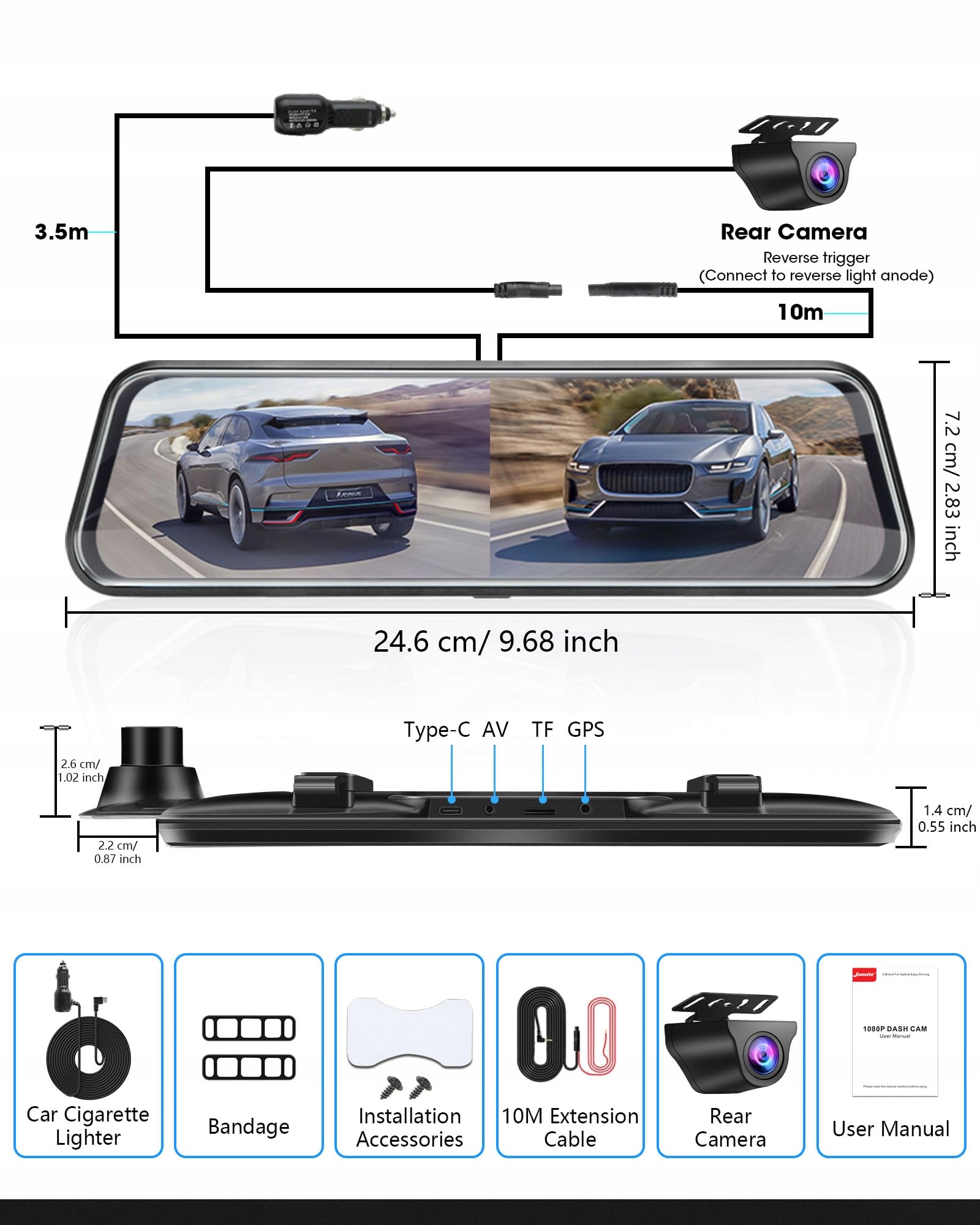 SPIGEL Kamera Samochodowa Dualna 1080P Przód Tył 10" Ekran IPS — miniatura 9