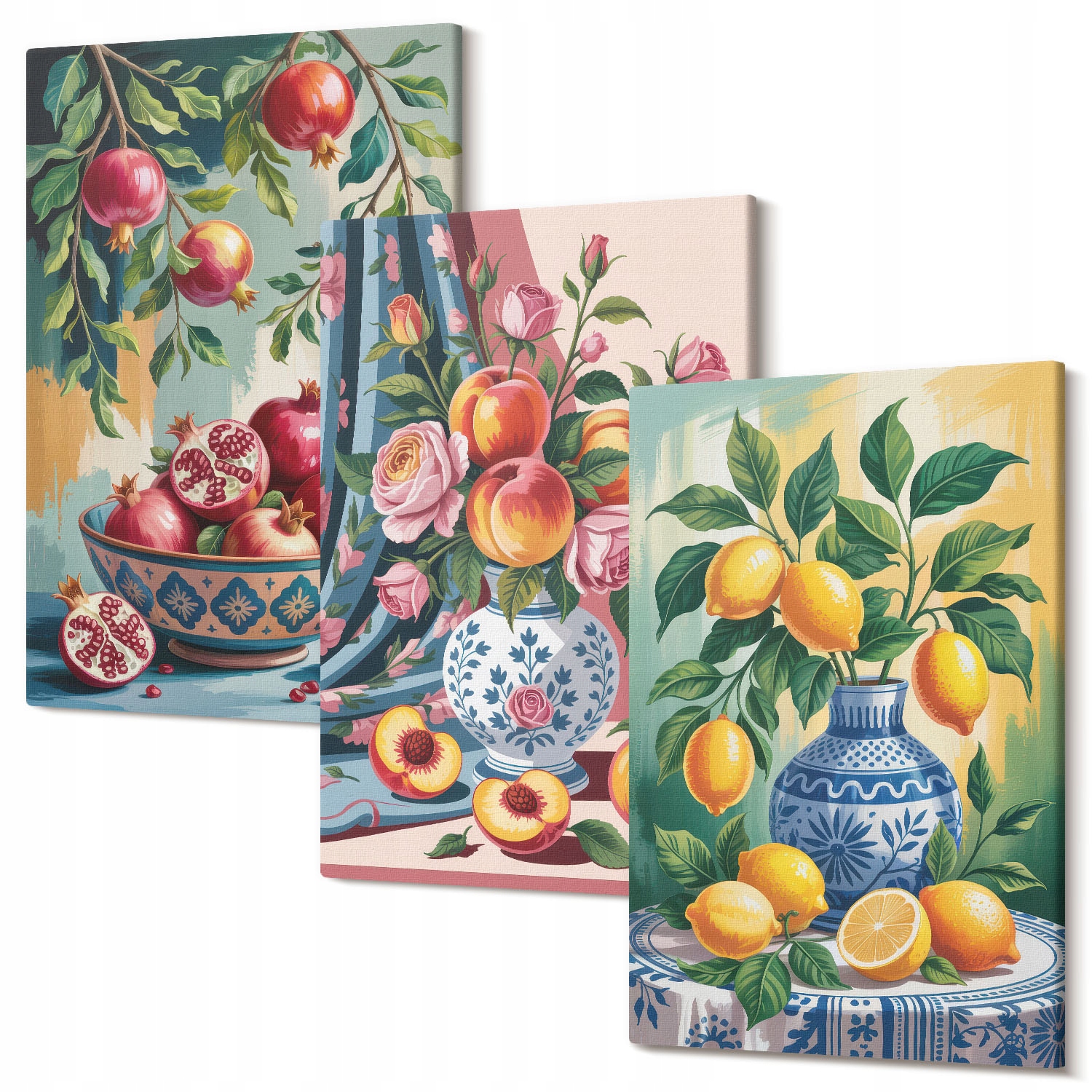 Dekorativní sada obrazů na plátně Set Květiny ovoce ve vázách 30x20 cm