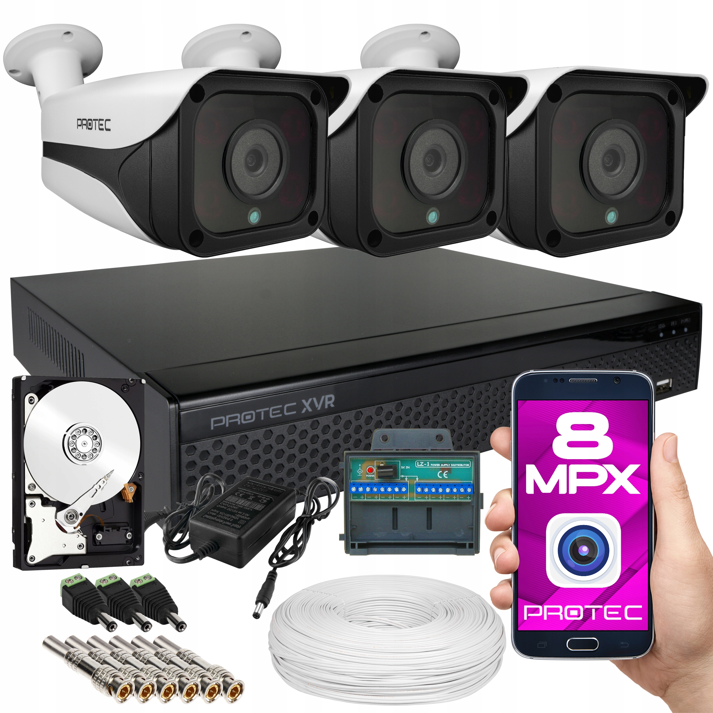 MONITORING ZEWNĘTRZNY 3 KAMERY 4K 8MP HDD IR50