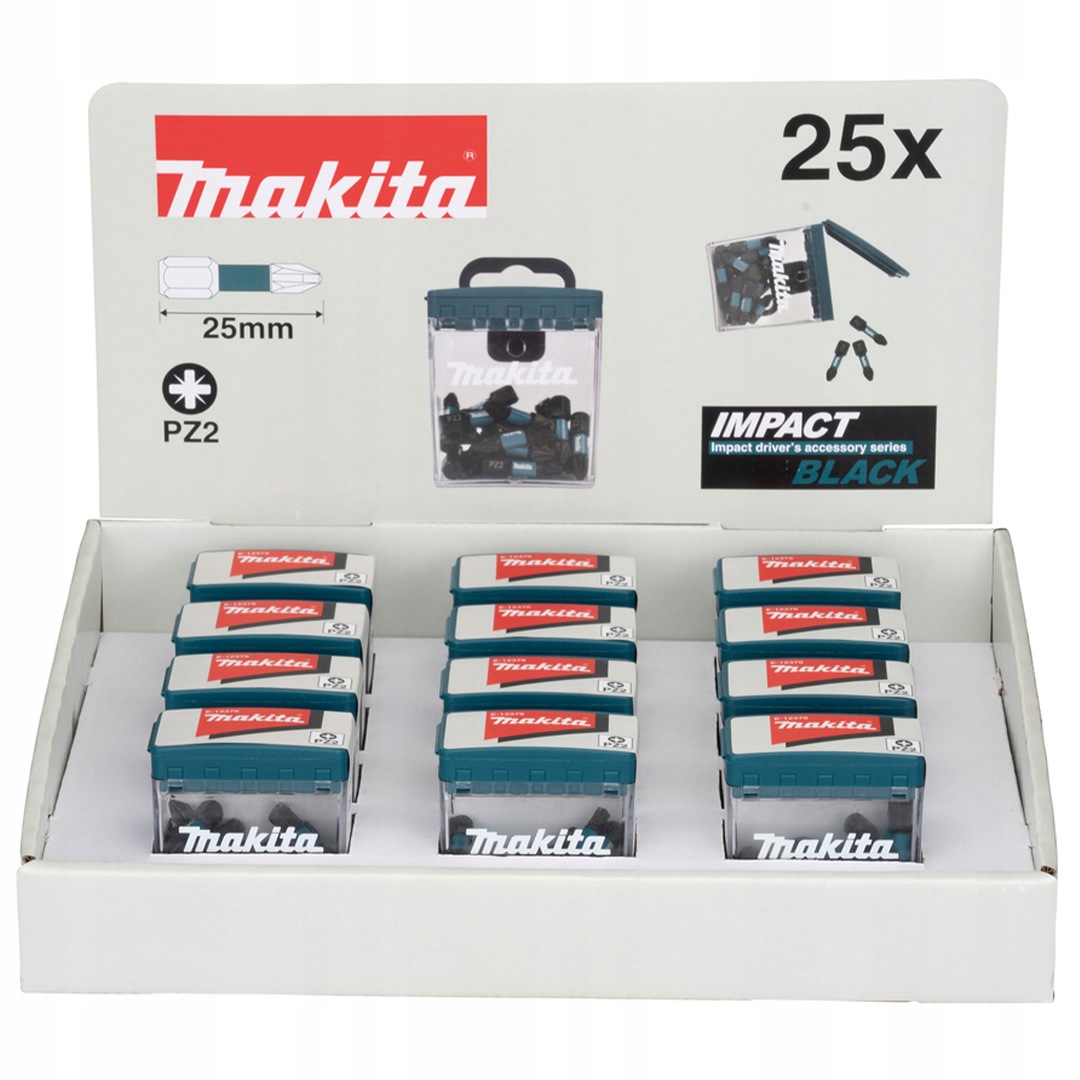 Końcówki wkrętakowe Impact Black Makita E-12376-12 PZ2 25mm,25szt.x12 zest.