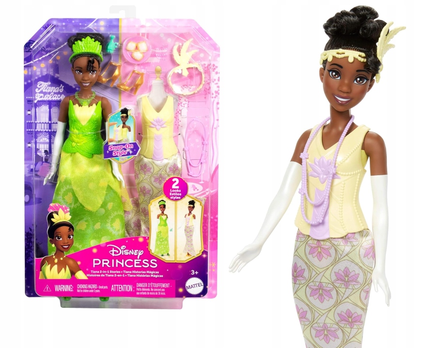 Lalka Disney Princess Tiana 2 in 1 Stories 2 stylizacje Mattel JBG08