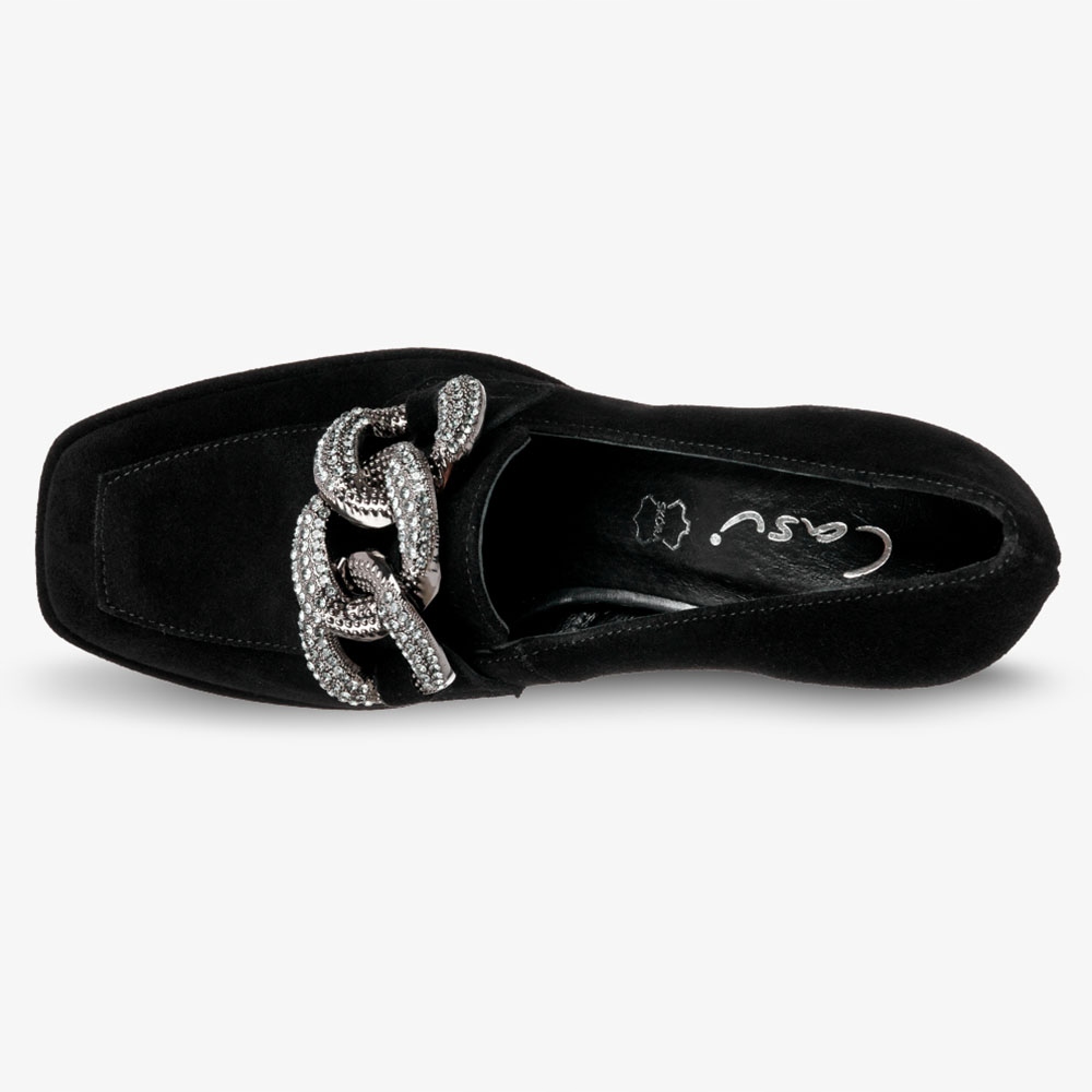 MOKASYNY NA KLOCKU Z OZDOBNYM ŁAŃCUCHEM SKÓRA r 40 Rozmiar 40