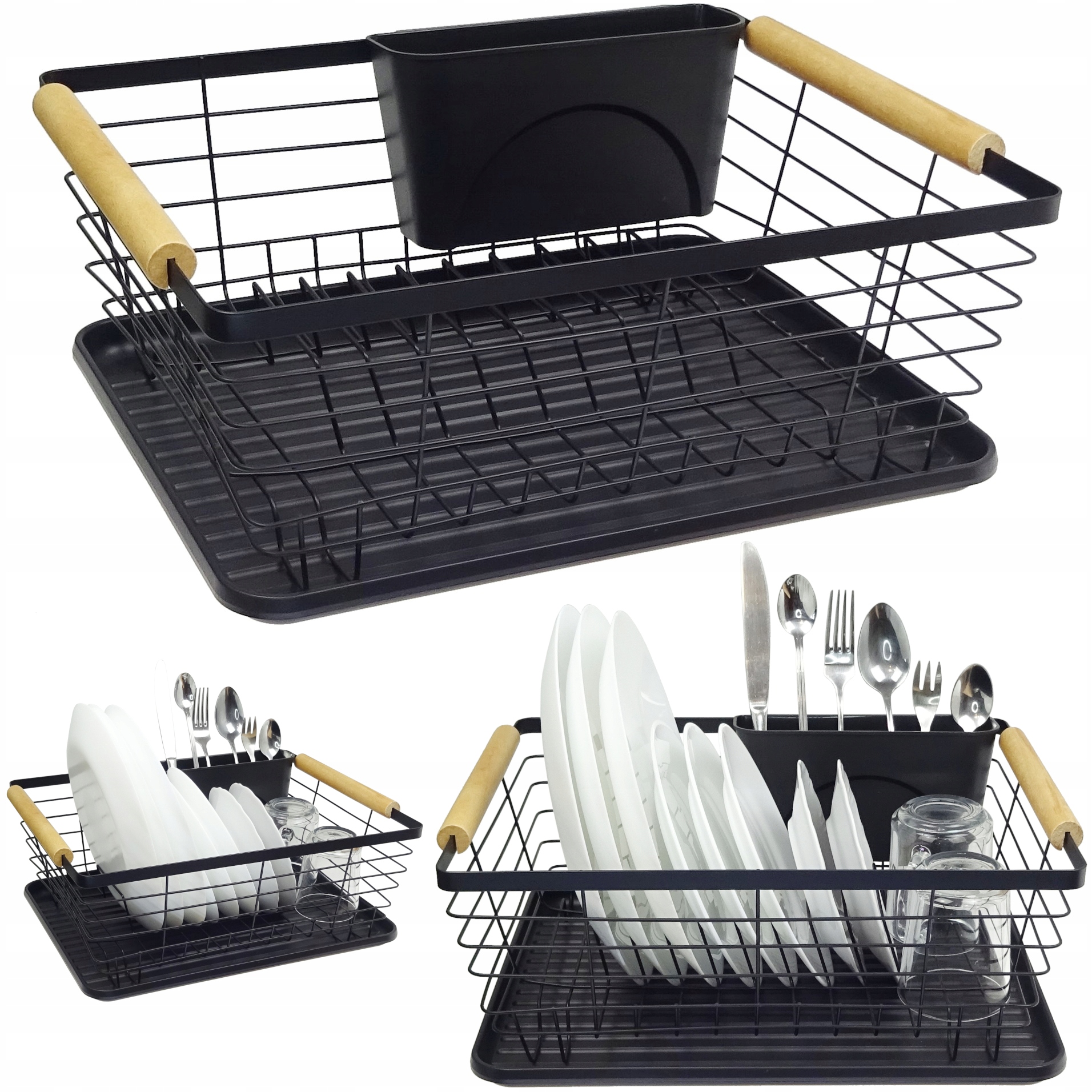 SUSZARKA DO NACZYŃ CZARNA STOJĄCA OCIEKACZ Z TACKĄ