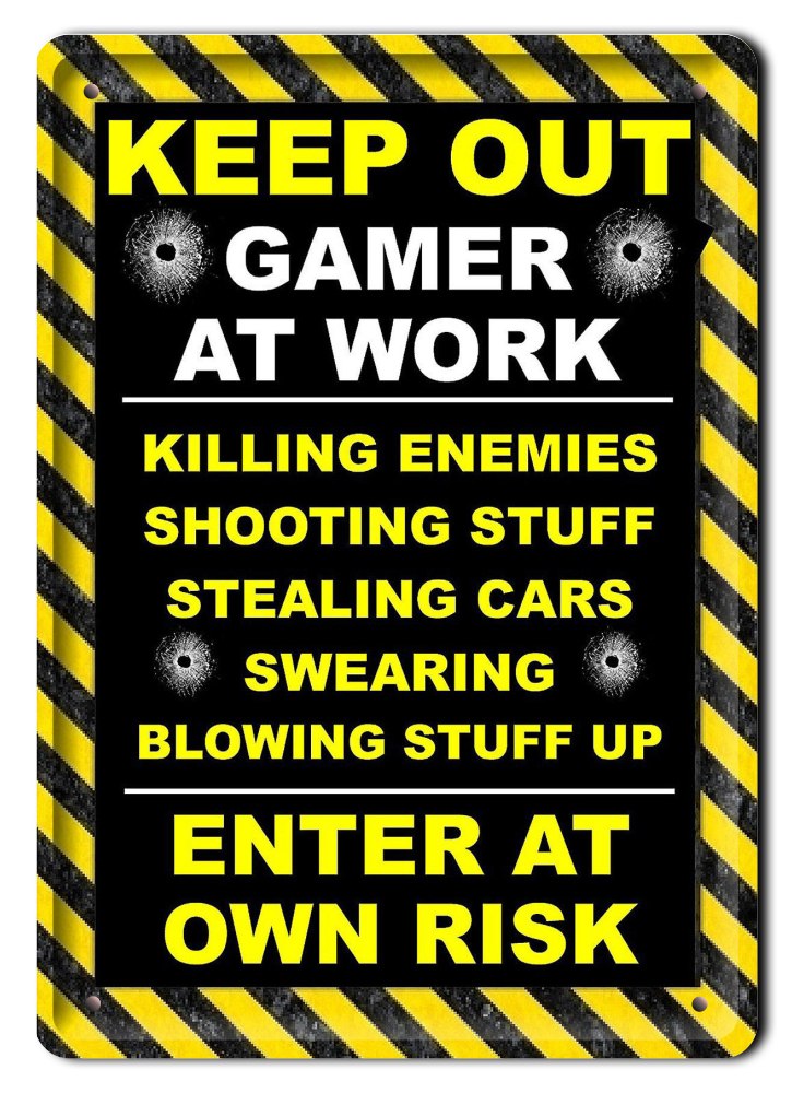 Gamer At Work Metalowy Szyld Plakat #08348