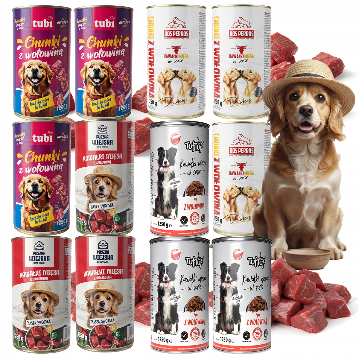 Levně Vlhké Krmivo Pro Psa Plechovka masové kousky s hovězím masem MIX Marek 12x1250g