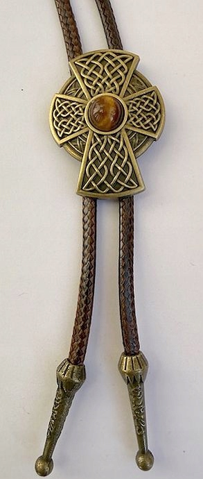 Kravata bolo Keltský kříž s Tygřím okem na bronzové voskované šňůře
