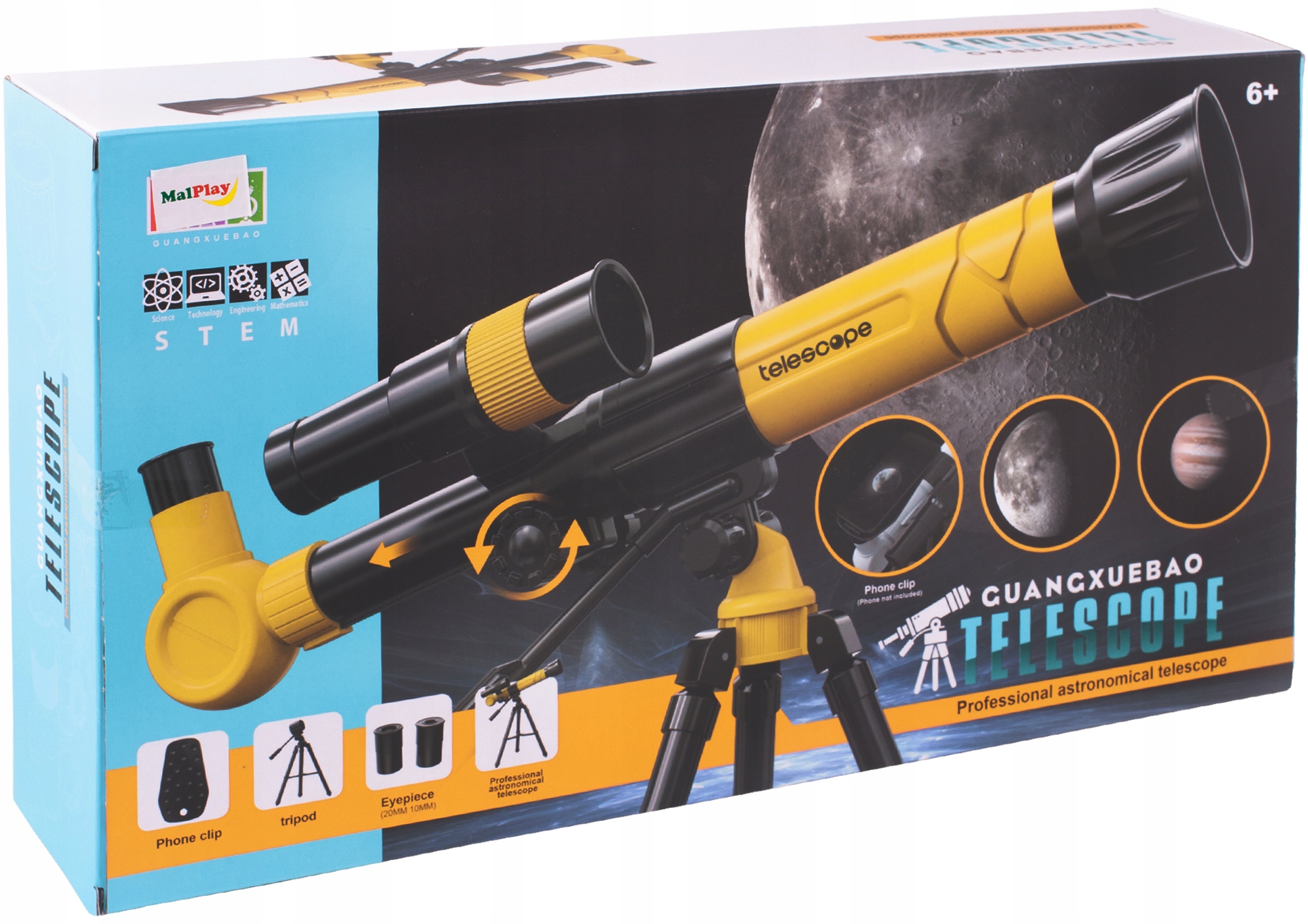 Optinis teleskopas su 3 okuliarų trikoju, 20x, 30x, 40x. Teleskopo tipas.