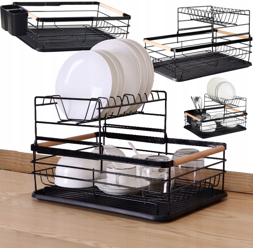 SUSZARKA DWUPOZIOMOWA DO NACZYŃ OCIEKACZ 41x 30 x 27,5 cm PODSTAWKA CZARNA Kolor czarny