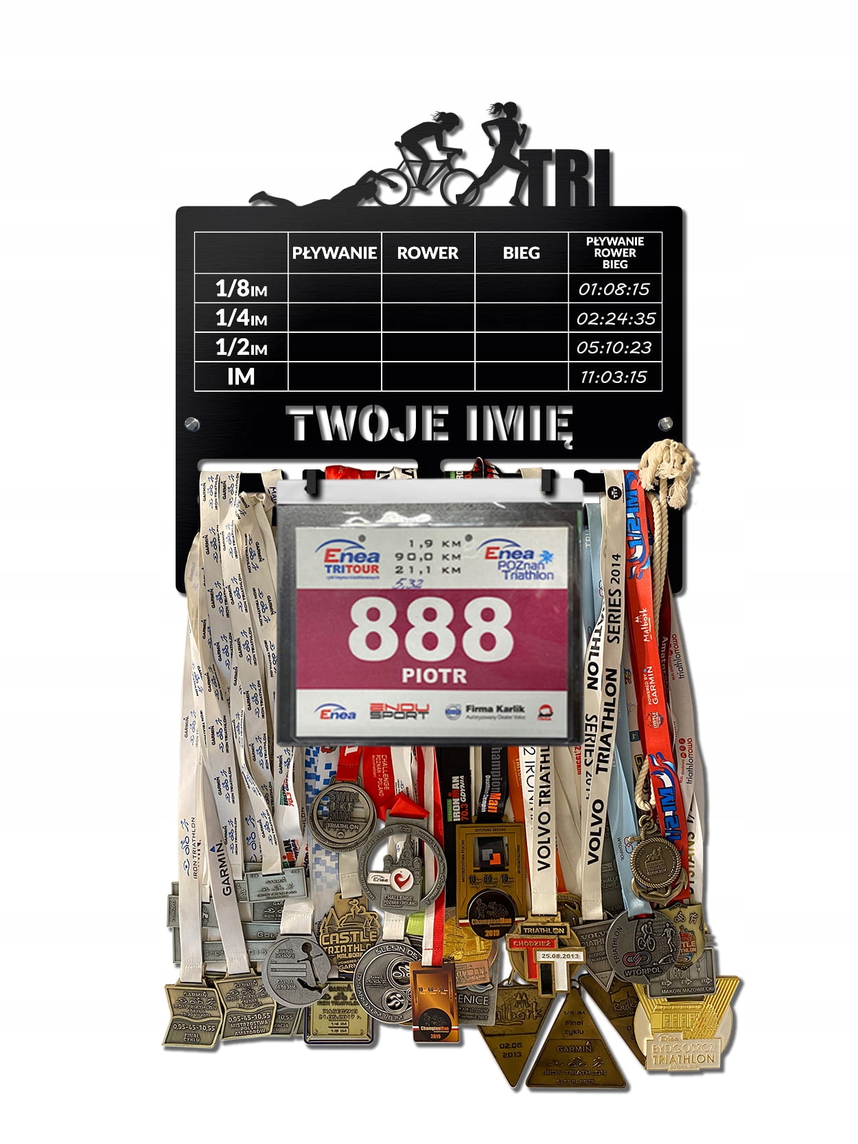 Wieszak na medale i numery startowe Rekordy Triathlon Woman twoje imię425.1