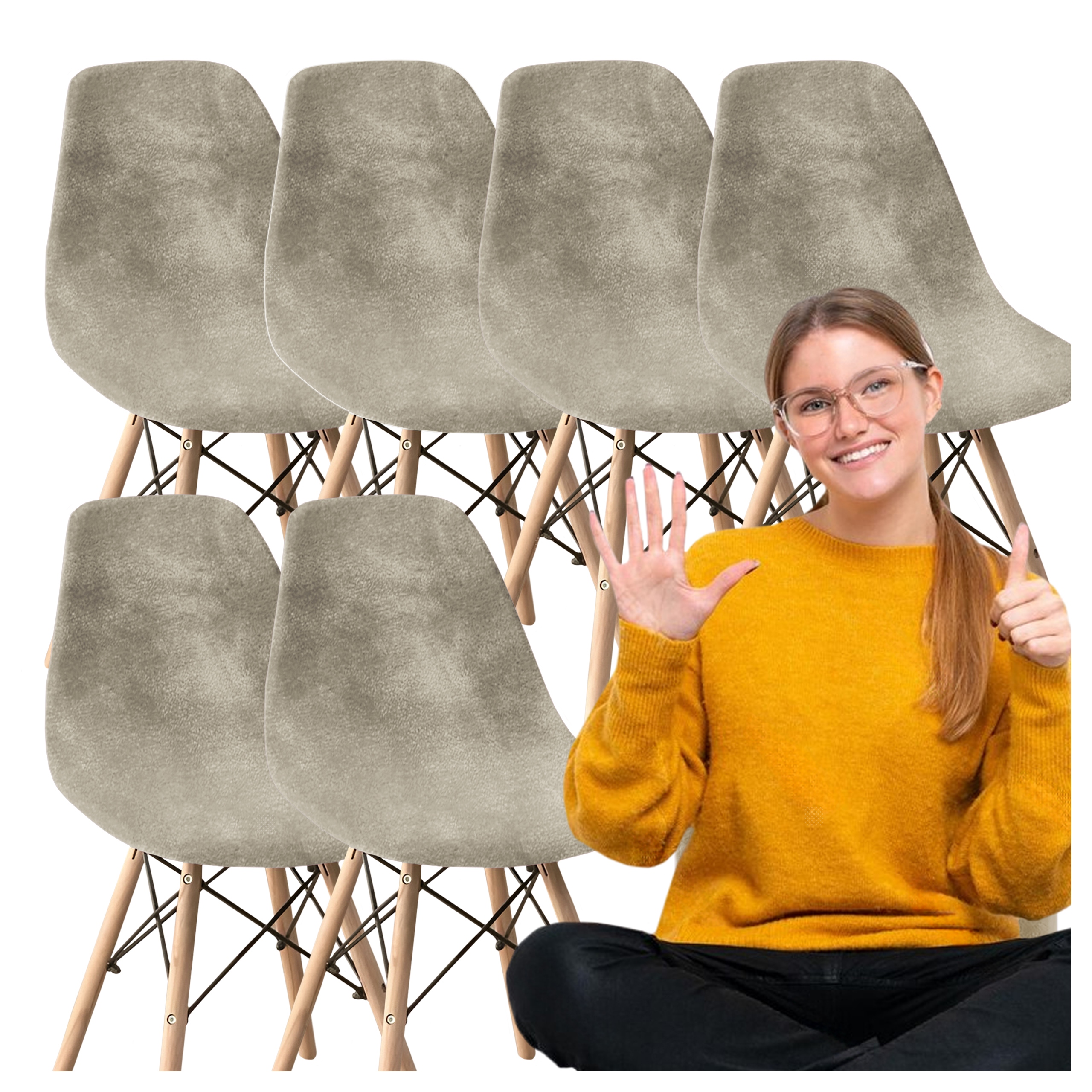 Sada: 6 x velurové potahy na skandinávské židle, elegantní potah