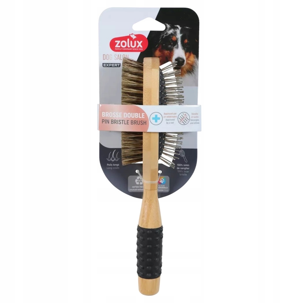 Levně Zolux Dog Salon Dvojitý dřevěný kartáč pro psa 24 cm