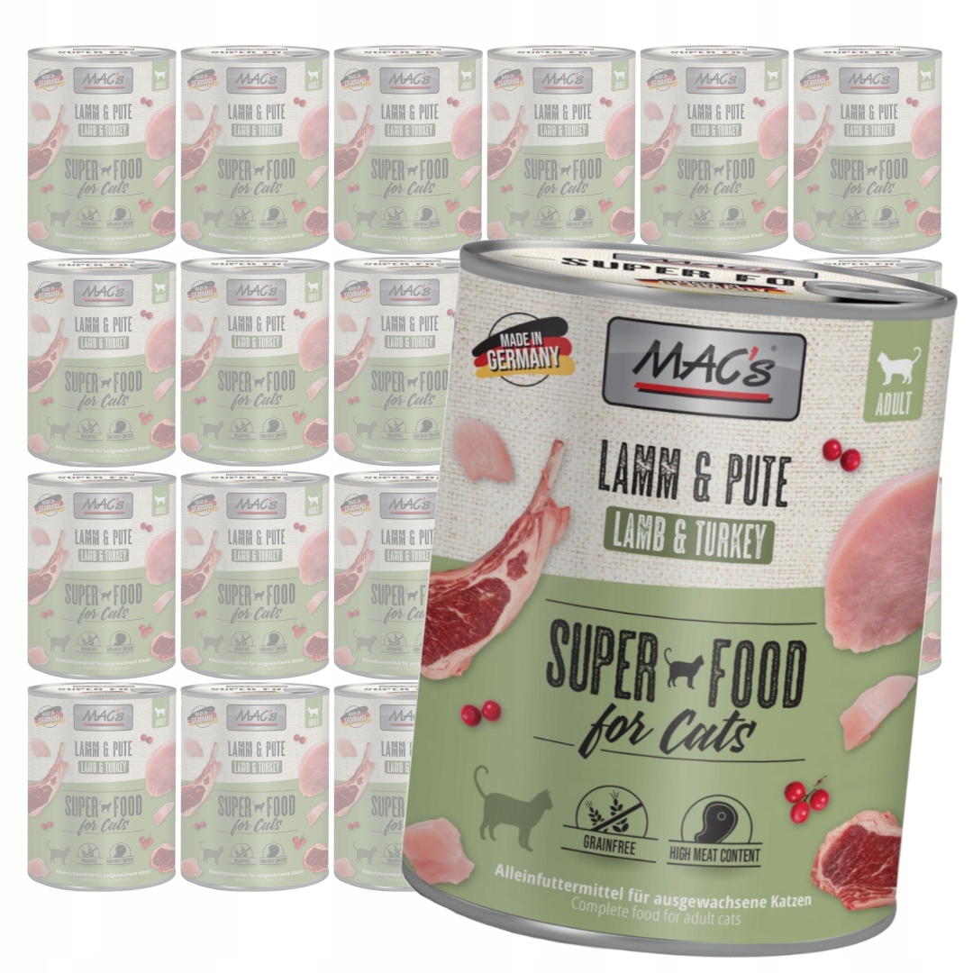 MAC's 24x800g bezobilné Mokré Krmivo Pro Kočky jehněčí a Krůta