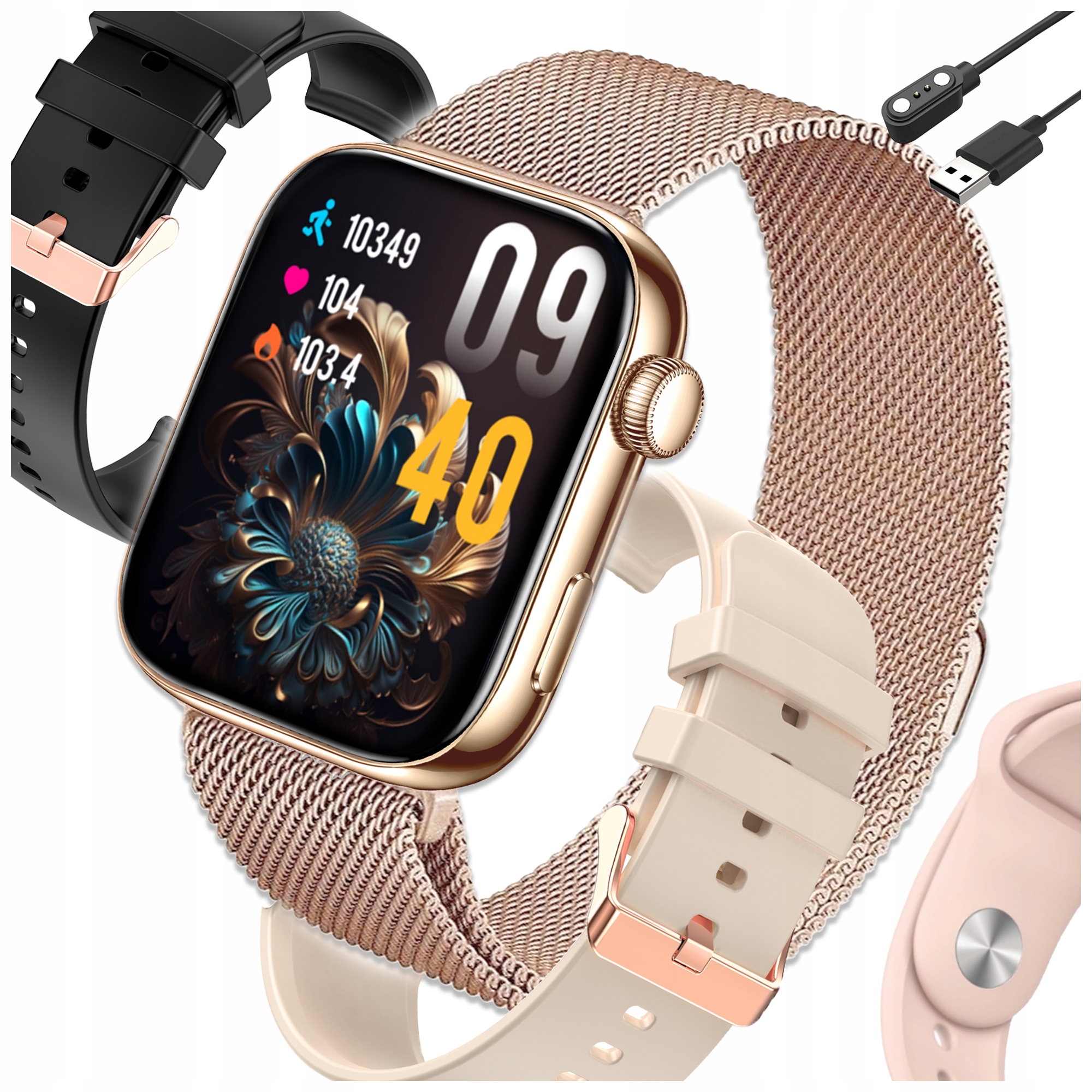 Smartwatch Damski Zegarek Smart Watch Rozmowy Menu Polskie Zdrowie 4 Paski