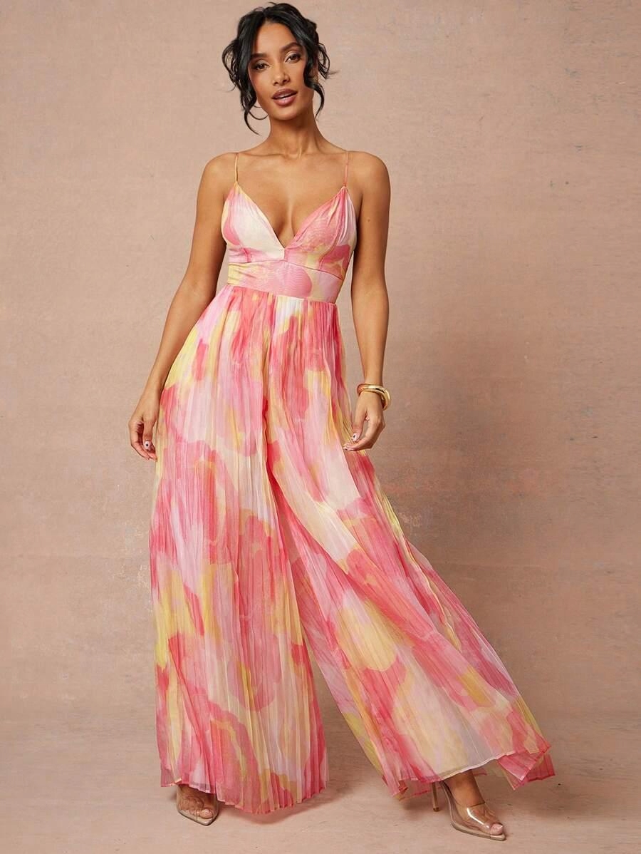 LC25108 Shein Elegantní Vzorovaná Kombinéza Na Ramínkách (2) L