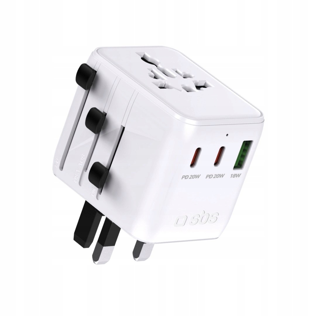 Adapter podróżny Sbs 2xUSB-C 1xUSB-A uniwersalny biały