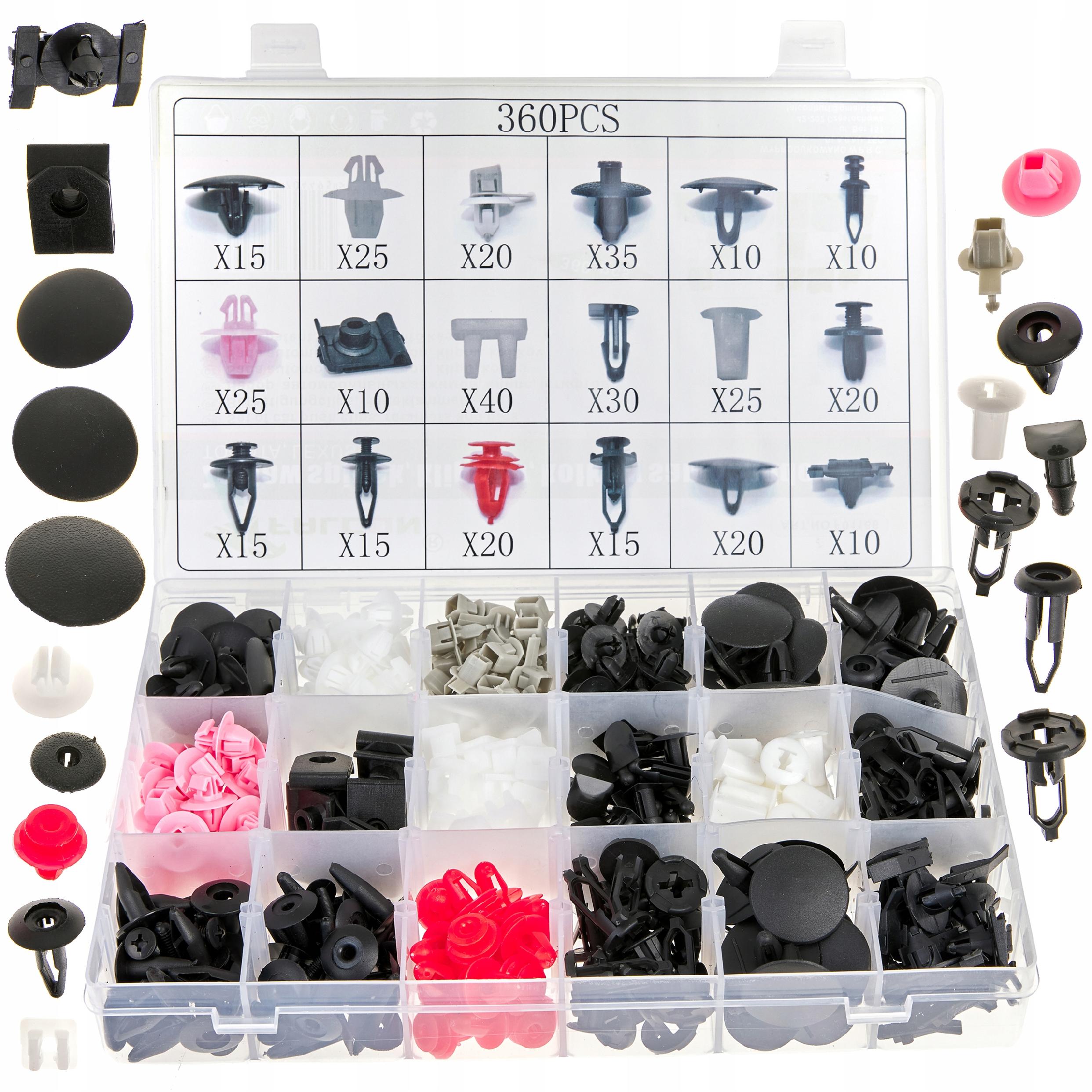 KOŁKI KLIPSY SAMOCHODOWE DO SAMOCHODU 360 SZT TOYOTA LEXUS 18 ROZMIARÓW